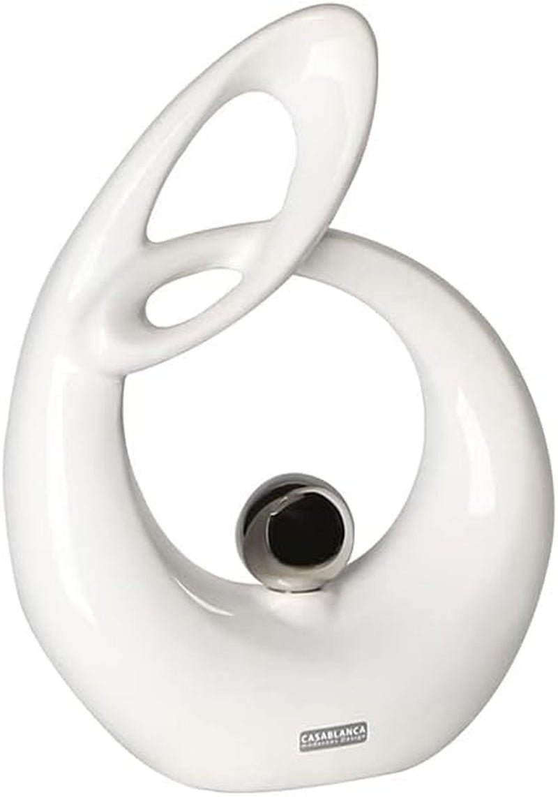 GILDE Dekorativ keramisk skulptur Life - hvidglaseret hvid/sølv figur med sølvkugle - højde 22 cm Statuetter og skulpturer Naty Shop