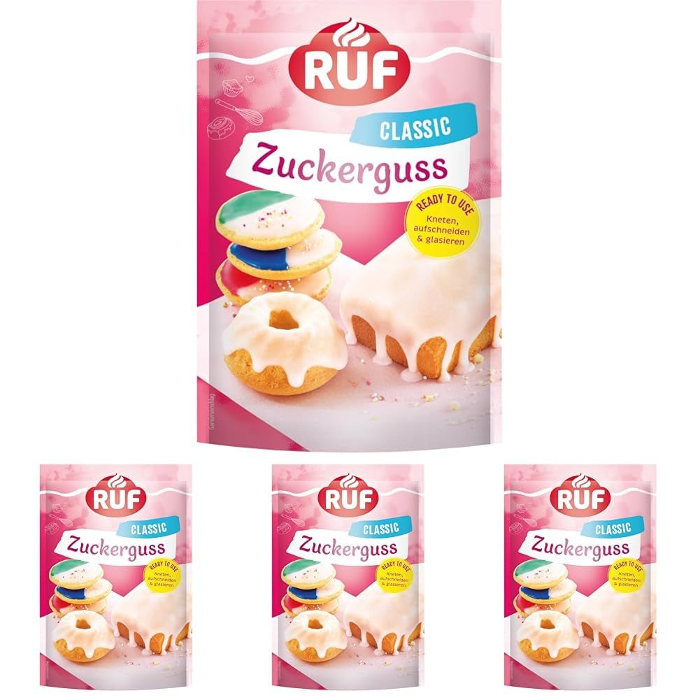 RUF glasur klar til brug, kan bruges med det samme uden at blande, glasur til kiks og kager, som basissukkerglasur eller til farvning og smagsgiver, 1 x 150g (pakke med 4) Naty Shop Sugar Paste 150 G (pakke med 4) Hvid
