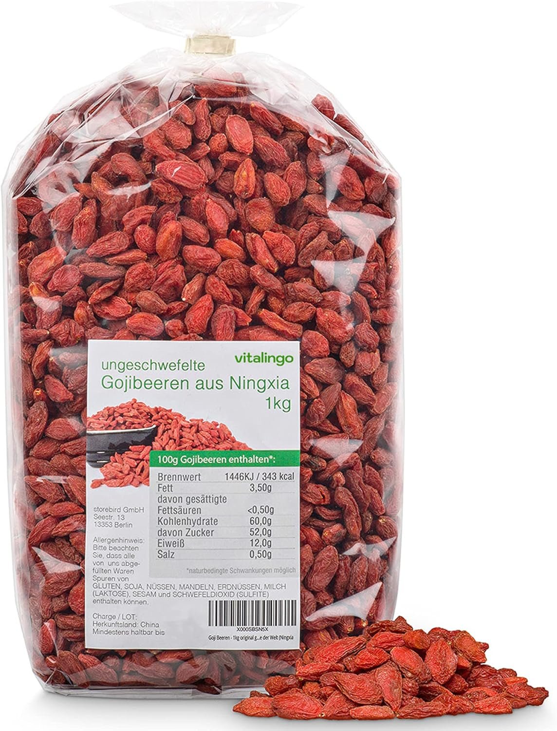Gojibær - 1 kg tørrede og usvovlede gojibær fra en af de bedste voksende regioner i verden, Ningxia Kina Tørrede produkter Naty Shop Standard titel