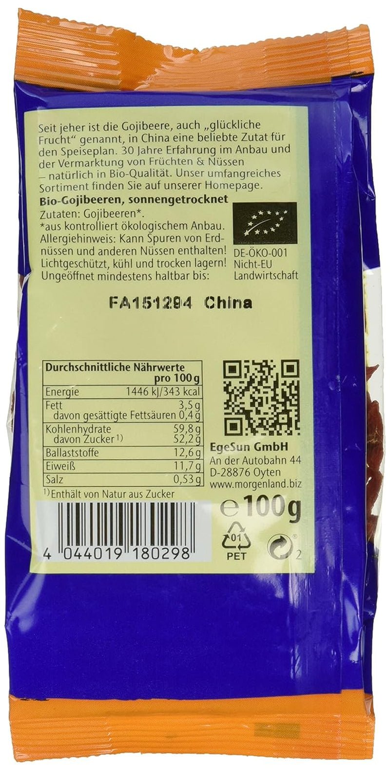 Gojibær 100g økologisk tørret frugt, 1 pakke (1 x 100g) Dehydrerede produkter Min butik