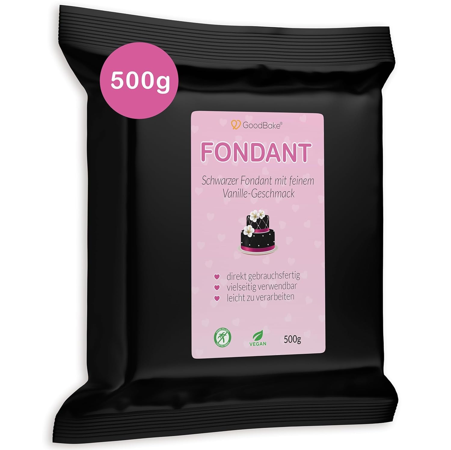 GoodBake sort fondant 500g, rullet fondant til overtræk, formning, dekoration af kager, figurer, sukkerblomster og mere, palmeoliefri, vegansk, glutenfri Sukkerpasta Naty Shop Black