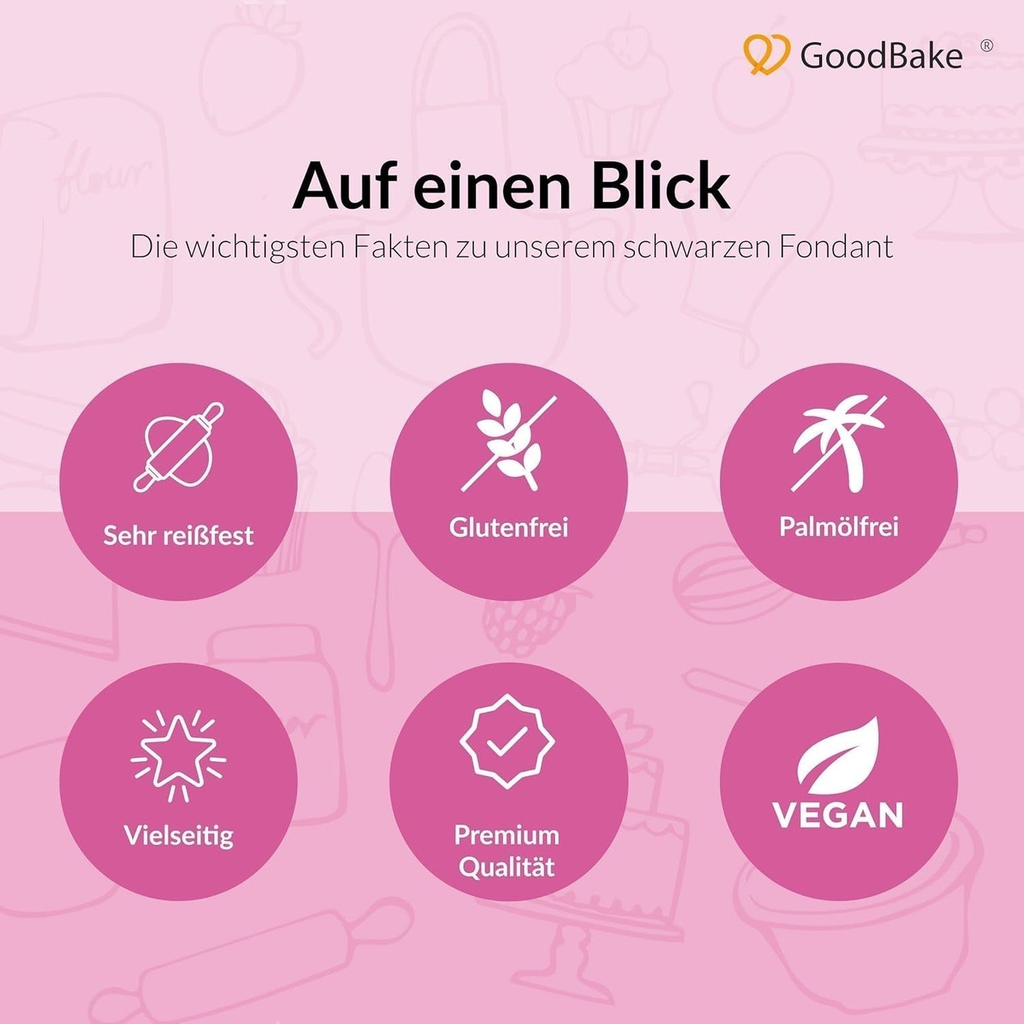 GoodBake sort fondant 500g, rullet fondant til overtræk, formning, dekoration af kager, figurer, sukkerblomster og mere, palmeoliefri, vegansk, glutenfri Sukkerpasta Naty Shop