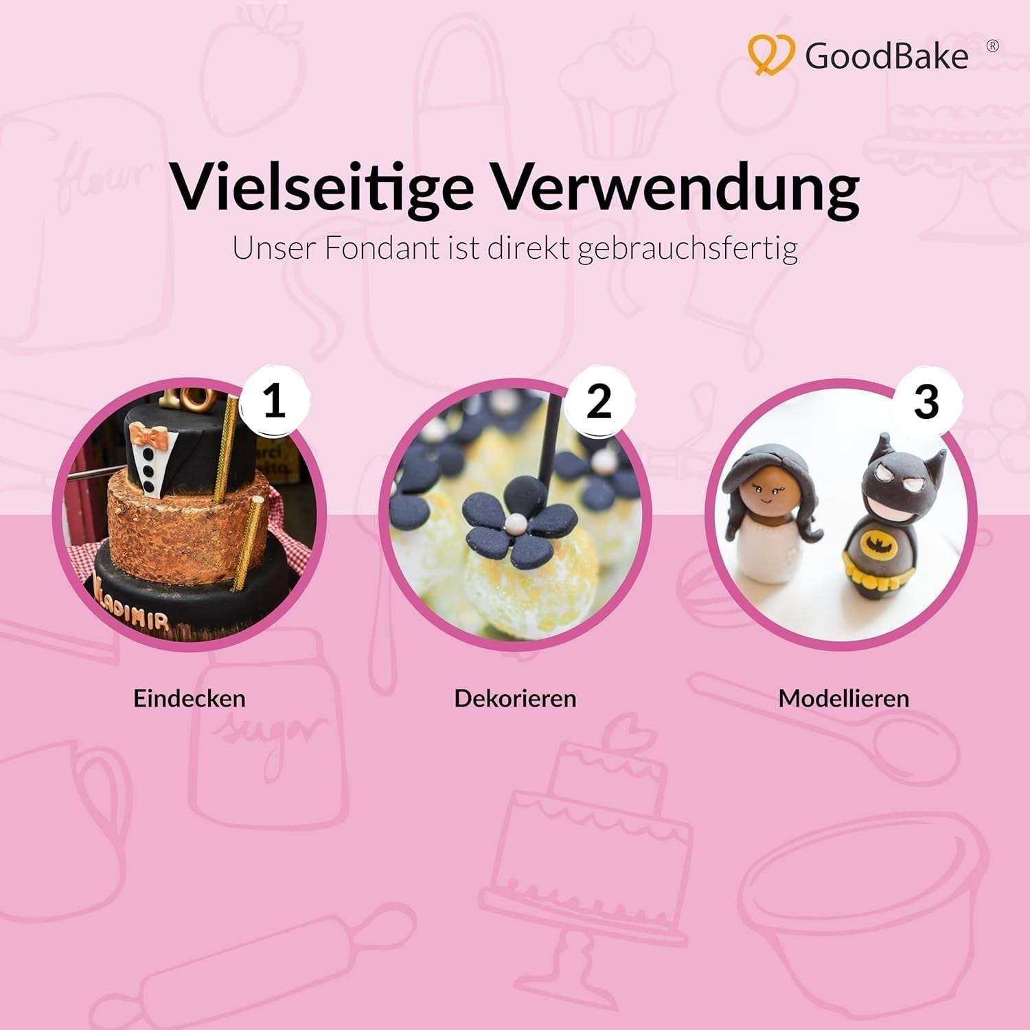 GoodBake sort fondant 500g, rullet fondant til overtræk, formning, dekoration af kager, figurer, sukkerblomster og mere, palmeoliefri, vegansk, glutenfri Sukkerpasta Naty Shop