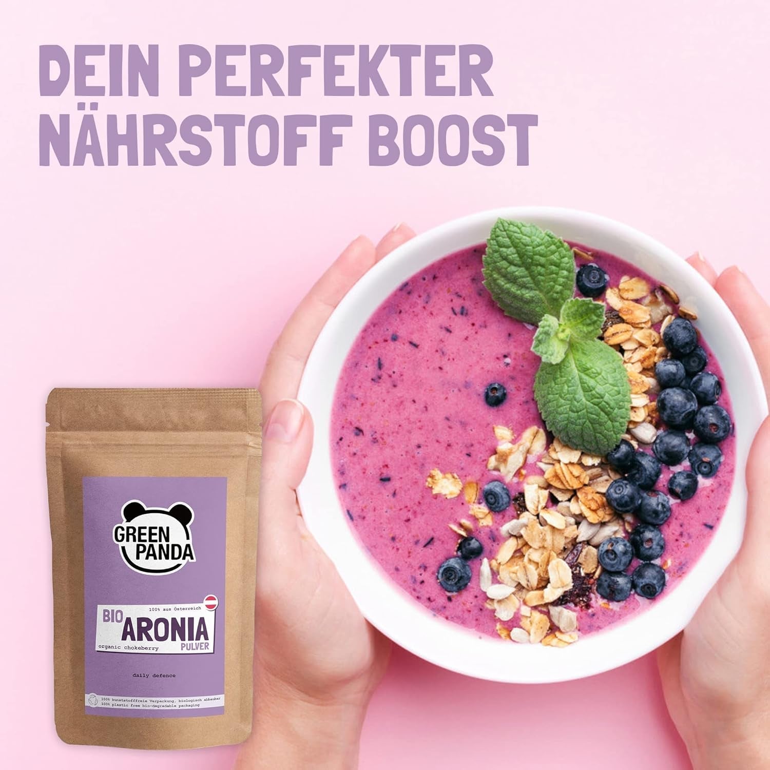 GREEN PANDA® økologisk chokeberry pulver fra Østrig | fintmalede tørrede chokebær | økologiske aroniabær uden tilsætningsstoffer | regionalt alternativ til acai-pulver og gojibær | 500g Naty Shop dehydrerede produkter
