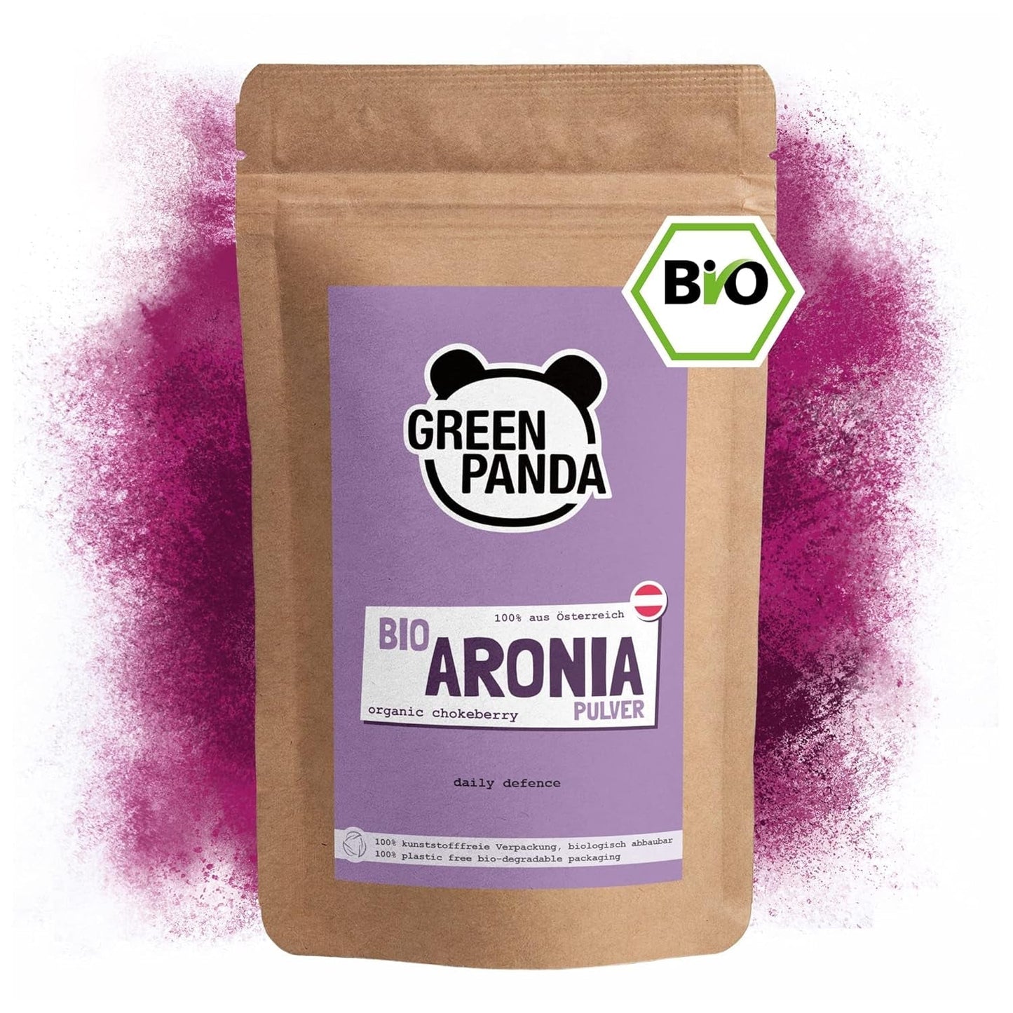 GREEN PANDA® økologisk chokeberry pulver fra Østrig | fintmalede tørrede chokebær | økologiske aroniabær uden tilsætningsstoffer | regionalt alternativ til acai-pulver og gojibær | 500g Naty Shop dehydrerede produkter Standard titel