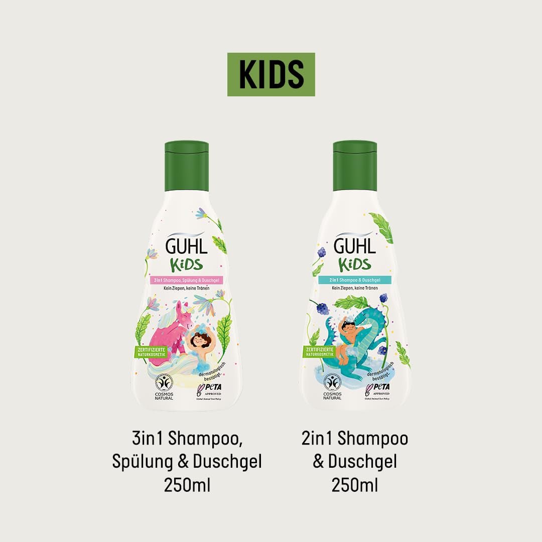 Guhl Kids Dino fordelssæt - 2x Guhl Kids 2 i 1 Shampoo & Shower Gel, 250ml + 1x Pixi bog - Specielt udviklet til børn - Ingen træk - Cosmos Natural Certificate Børn - Bad og hudpleje Naty Shop