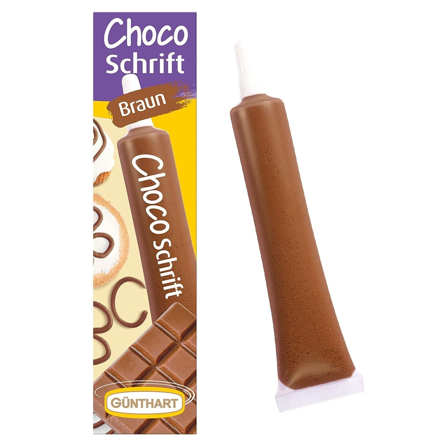 Günthart BackDecor 25 gr HVIDE sukkerbogstaver til enhver dessert i hvid farve fra sukker til smukke bogstaver og designs, 1 pakke (25 gr) Sukkerpasta Naty Shop Small Brown chokoladebogstaver
