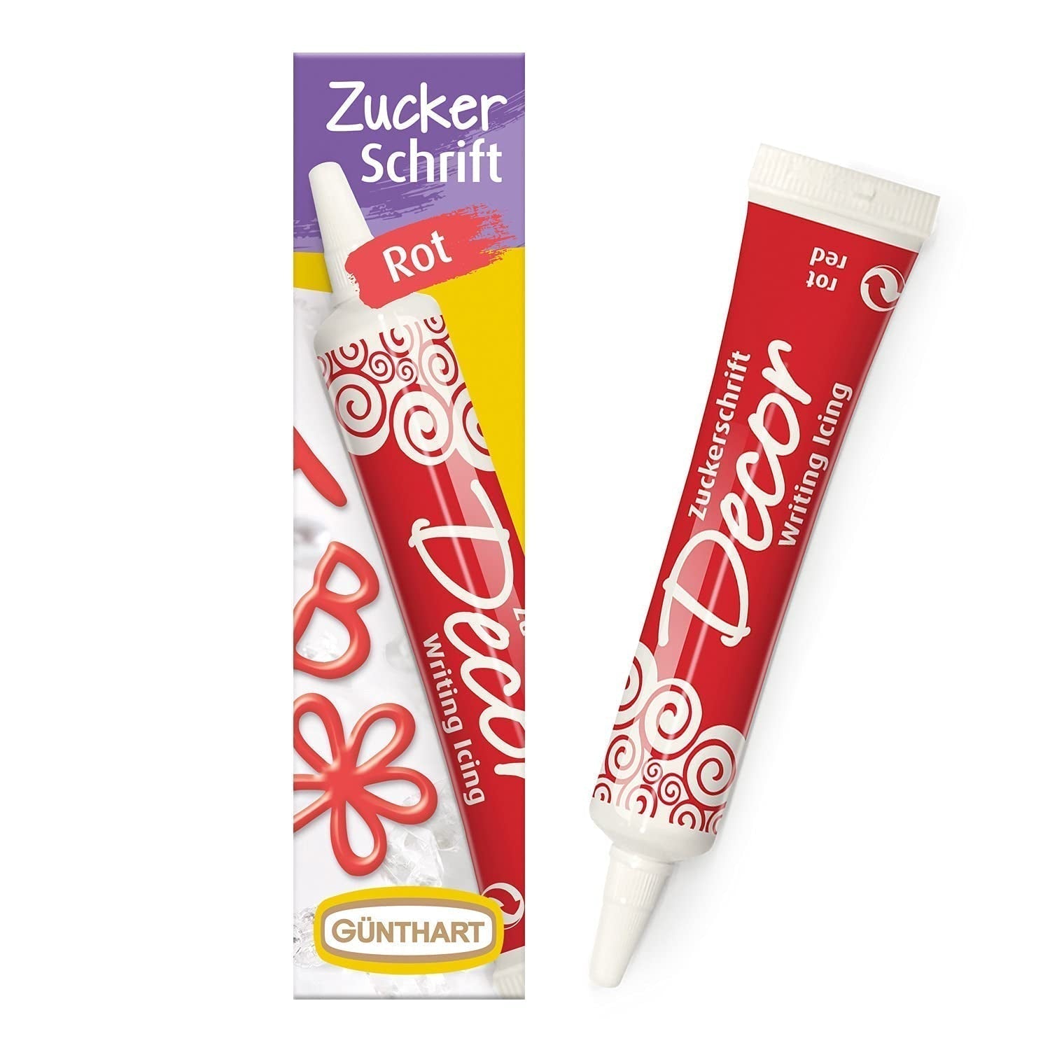 Günthart BackDecor 25g HVIDE sukkerbogstaver til enhver dessert i hvid sukkerfarve til smukke bogstaver og designs, 1 pakke (25g) Naty Shop sukkerpasta 25 G (1 pakke) Rød sukker font
