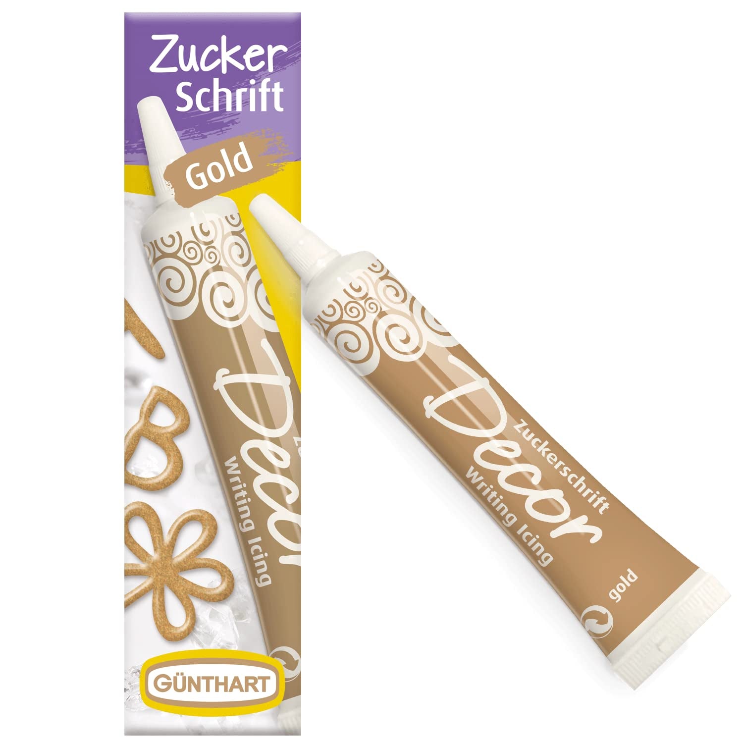 Günthart BackDecor 25 g HVIDE sukkerbogstaver til enhver dessert i hvid sukkerfarve til smukke bogstaver og designs, 1 pakke (25 g) Sukkerpasta Naty Shop Small Gold sukkerbogstaver