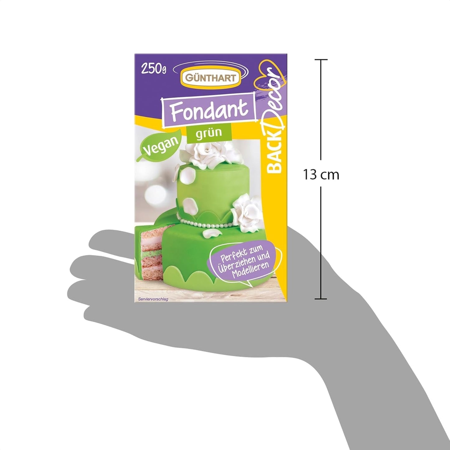 Günthart BackDecor 250 fondant grøn, 100% vegansk, palmeoliefri, rivefast til at dække kager og bagværk, velegnet til modellering, 1 pakke (1 x 250 g) Naty Shop Sukkerpasta