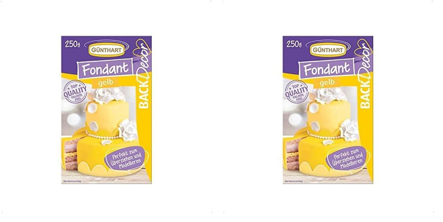 Günthart BackDecor 250 Fondant Grøn 100 % vegansk palmeoliefri rivefast til at dække kager og bagværk Velegnet til modellering 1 pakke (1 x 250 g) Naty Shop Sukkerpasta 250 G (pakke med 2) Gul