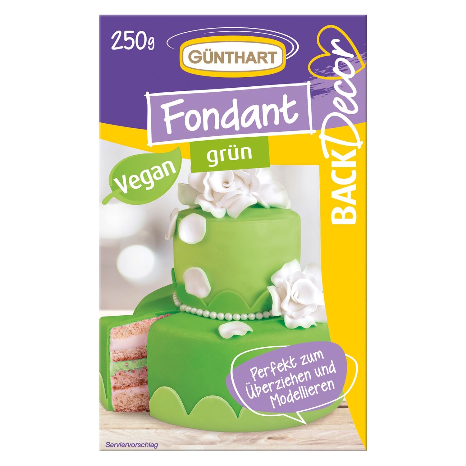 Günthart BackDecor 250 fondant grøn, 100% vegansk, palmeoliefri, rivefast til at dække kager og bagværk, velegnet til modellering, 1 pakke (1 x 250 g) Naty Shop sukkerpasta 250 G (1 pakke) Med venlig hilsen