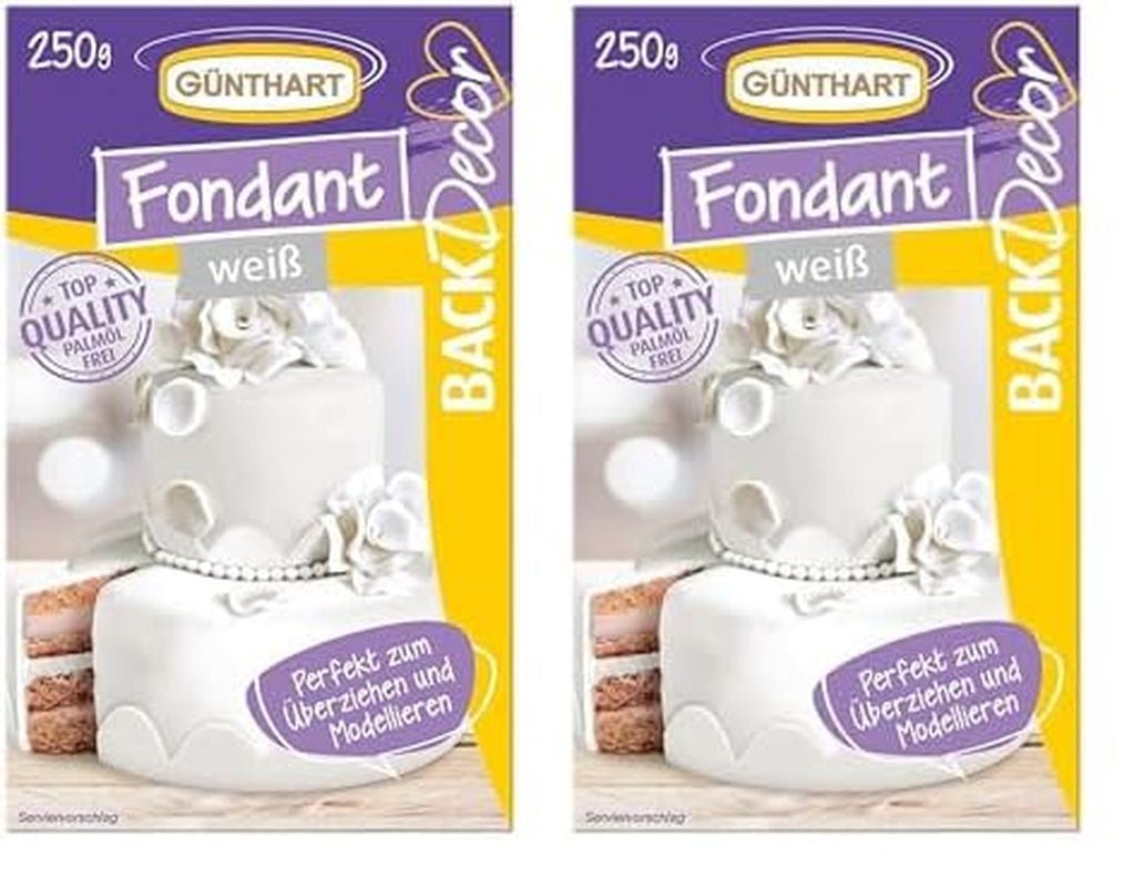 Günthart BackDecor 250 g hvid fondant, 100 % vegansk, palmeoliefri, rivefast til at dække kager og bagværk, egnet til modellering, pakke med 2 (1 x 250 g) Sugarpaste Naty Shop Standardtitel