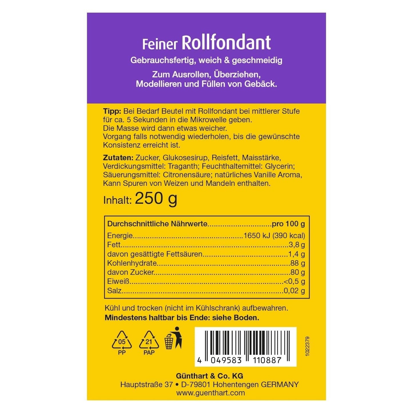 Günthart BackDecor 250 g hvid fondant, 100 % vegansk, palmeoliefri, rivefast til at dække kager og bagværk, velegnet til modellering, pakke med 2 (1 x 250 g) Naty Shop Sugarpaste