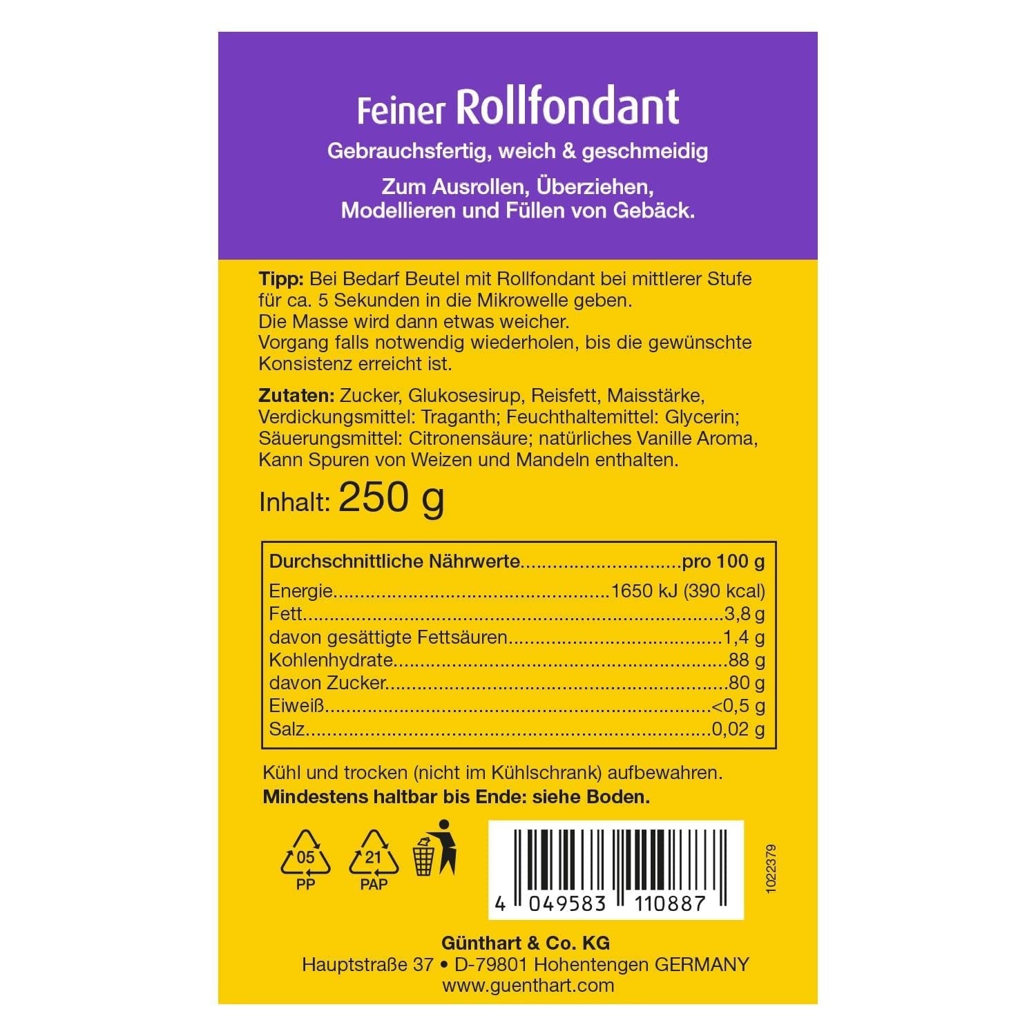 Günthart BackDecor 250 g hvid fondant, 100 % vegansk, palmeoliefri, rivefast til at dække kager og bagværk, velegnet til modellering, pakke med 2 (1 x 250 g) Naty Shop Sugarpaste