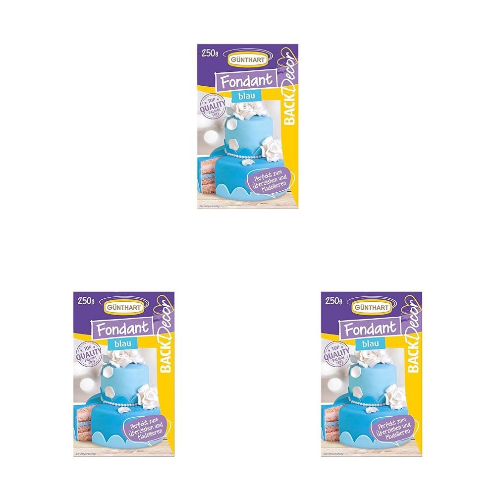 Günthart BackDecor 250 g blå fondant 100 % vegansk palmeoliefri rivefast til dækning af kager og bagværk Velegnet til modellering Pakke med 3 (1 x 250 g) Naty Shop Sugarpaste Blue 250 G (pakke med 3)