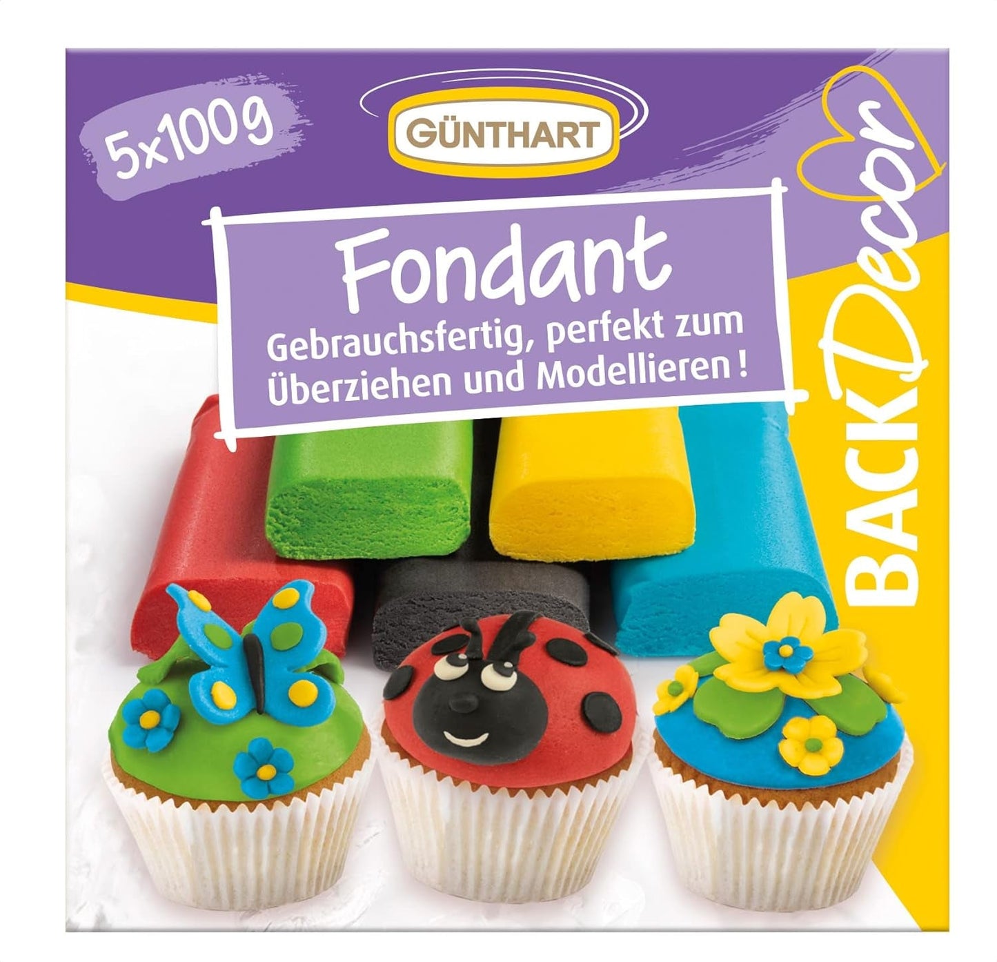 Günthart BackDecor 500g fondantfarvet fondant, palmeoliefri, modellervoks til design, sæt af 1 (500 gr) Sukkerpasta Naty Shop Standardtitel