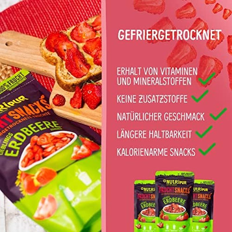 Økologisk frugtsnacks til børn: 6x15g økologiske frysetørrede jordbær - Frysetørrede frugter - Tørrede frugter - Små slyngler fra NutriPur Dehydrerede produkter Naty Shop