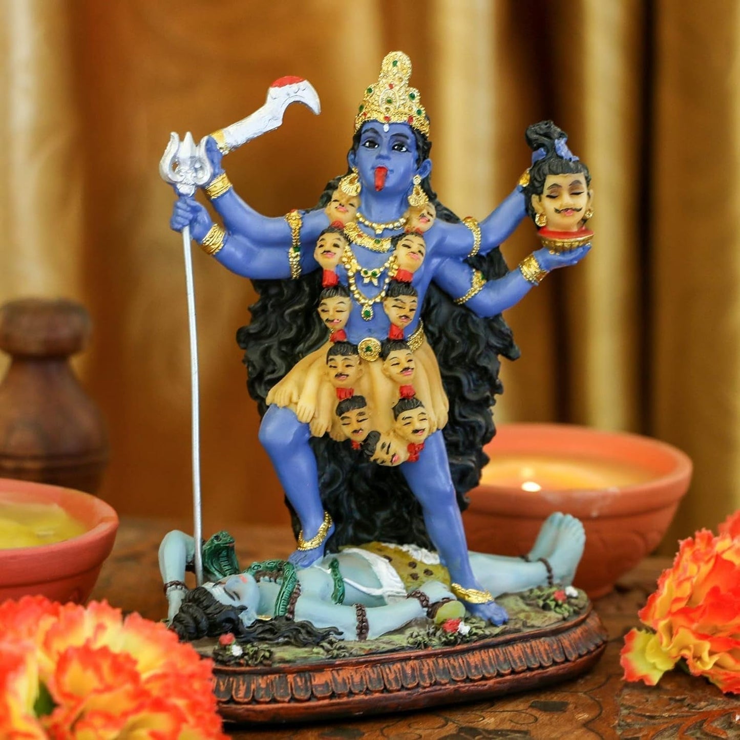 Hindu Gud Kali Ma Statue, Indien Gudinde Kali Bhavatarini Destroyer Statue Dekorativ Hindu Gudinde for Tid og Død Figur Murti Diwali Pooja Gaver Hjemmekontor Tempel Mandir Altar Puja Genstande Statuetter og skulpturer Naty Shop