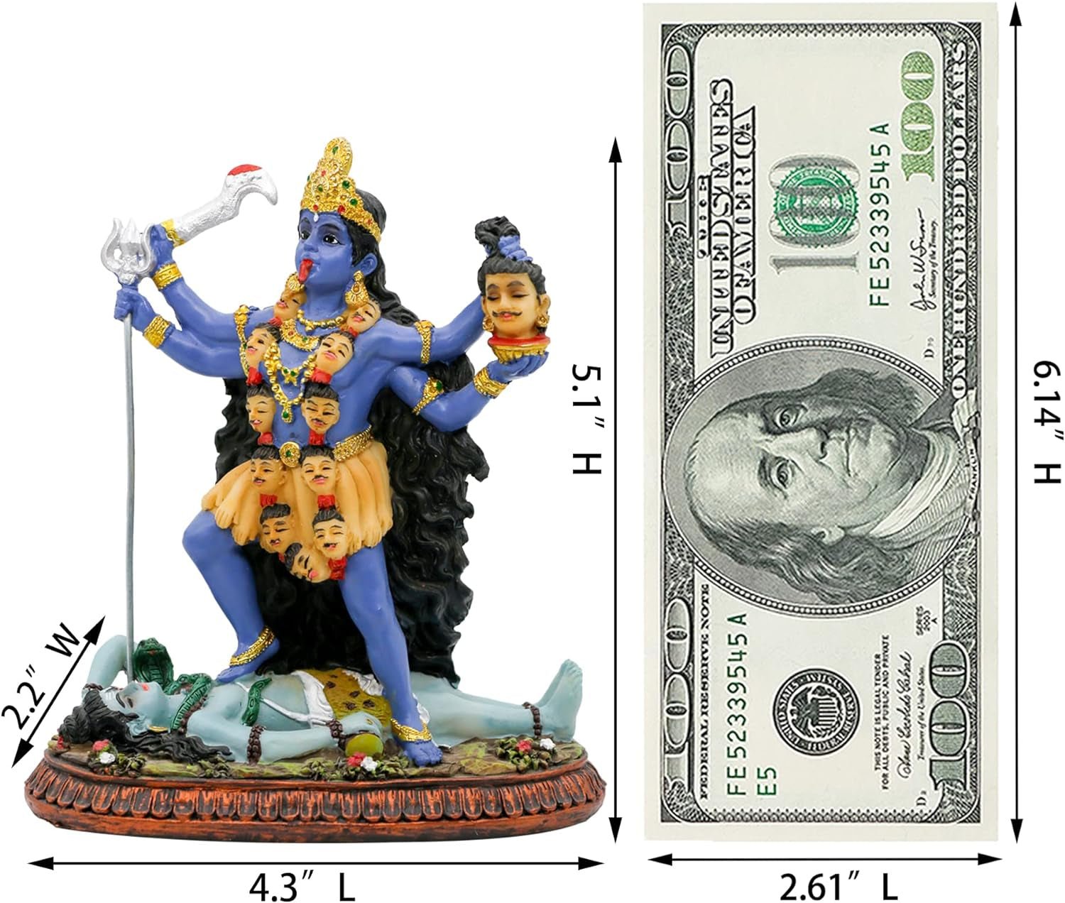 Hindu Gud Kali Ma Statue, Indien Gudinde Kali Bhavatarini Destroyer Statue Dekorativ Hindu Gudinde for Tid og Død Figur Murti Diwali Pooja Gaver Hjemmekontor Tempel Mandir Altar Puja Genstande Statuetter og skulpturer Naty Shop