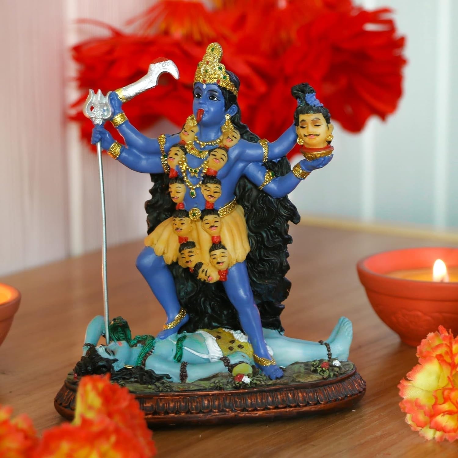 Hindu Gud Kali Ma Statue, Indien Gudinde Kali Bhavatarini Destroyer Statue Dekorativ Hindu Gudinde for Tid og Død Figur Murti Diwali Pooja Gaver Hjemmekontor Tempel Mandir Altar Puja Genstande Statuetter og skulpturer Naty Shop