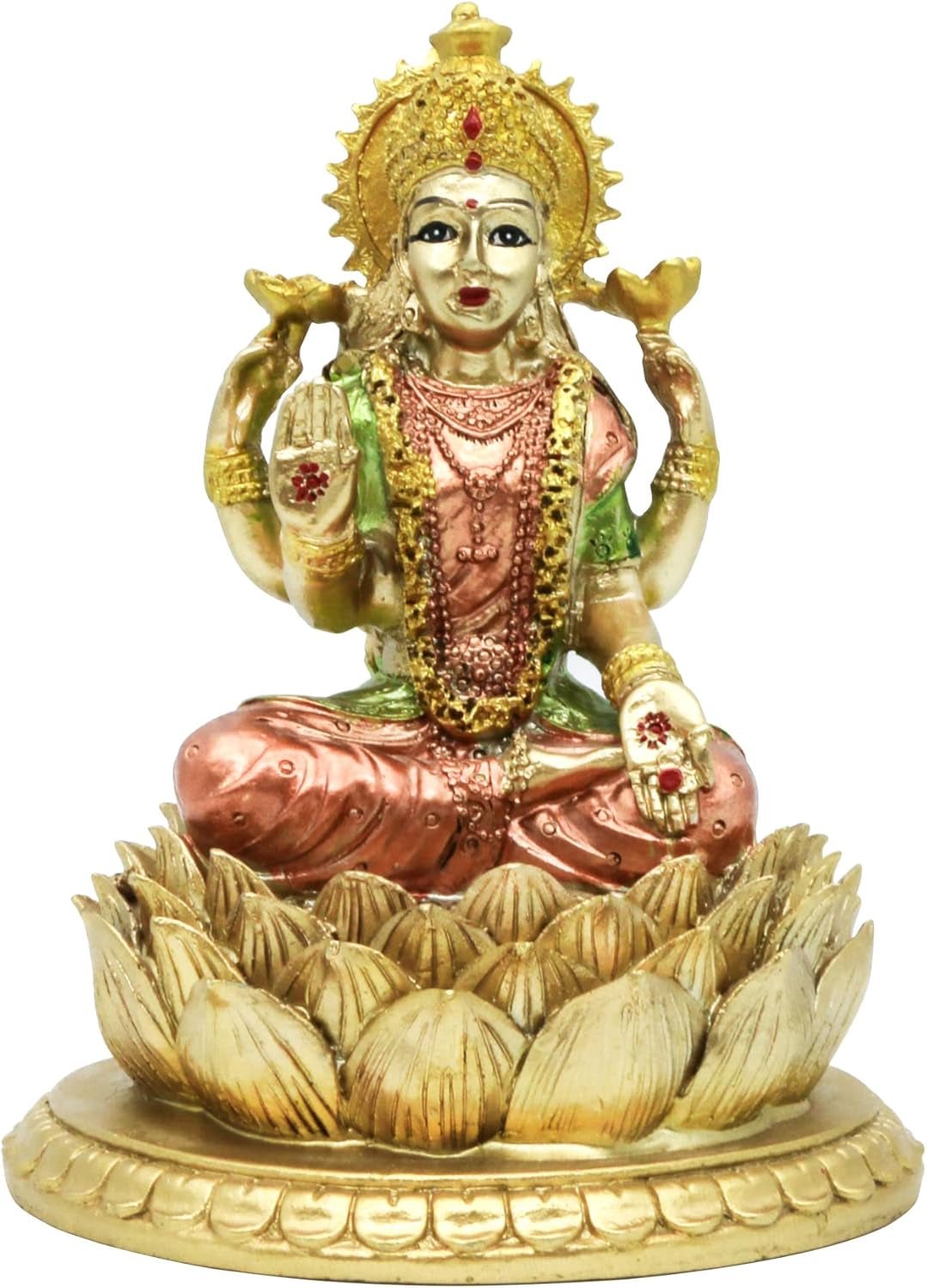 Hindu gudinde Laxmi Lotus Skulptur - Indisk Gud Lord Lakshmi Puja Statue - Indien Murti Idol figurer Pooja Genstand Diwali Gaver Statuetter og skulpturer Naty Shop Standardtitel