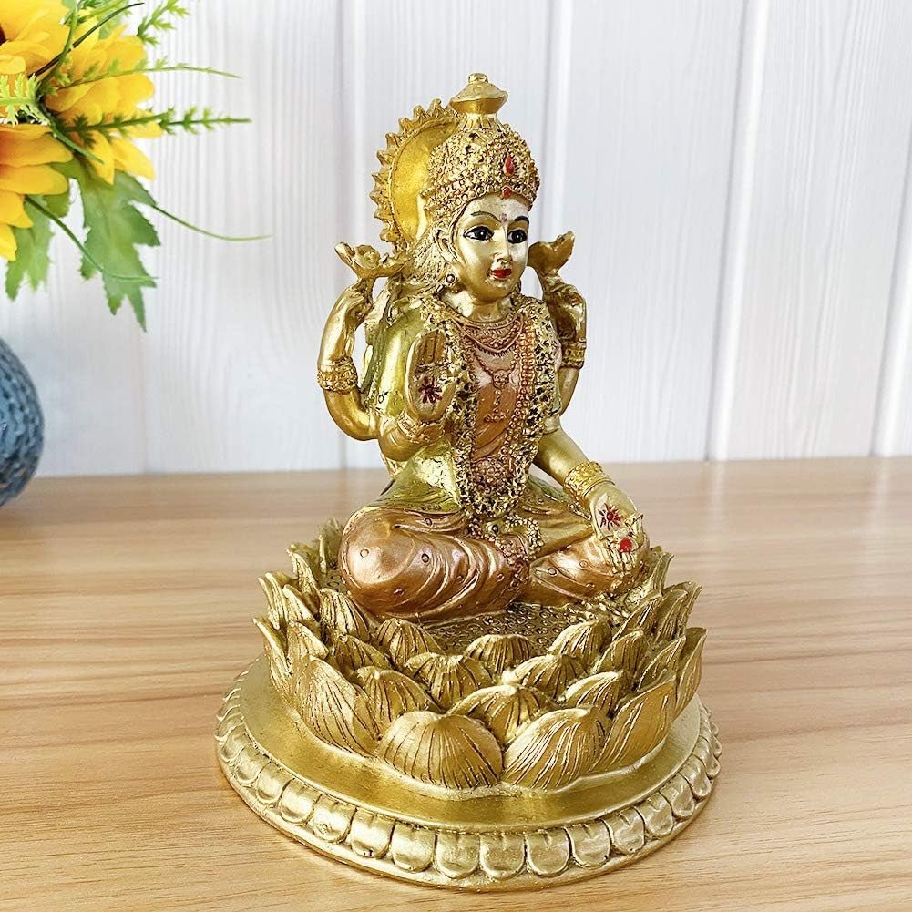 Hindu gudinde Laxmi Lotus Skulptur - Indisk Gud Lord Lakshmi Puja Statue - Indien Murti Idol figurer Pooja Genstand Diwali Gaver Statuetter og skulpturer Naty Shop