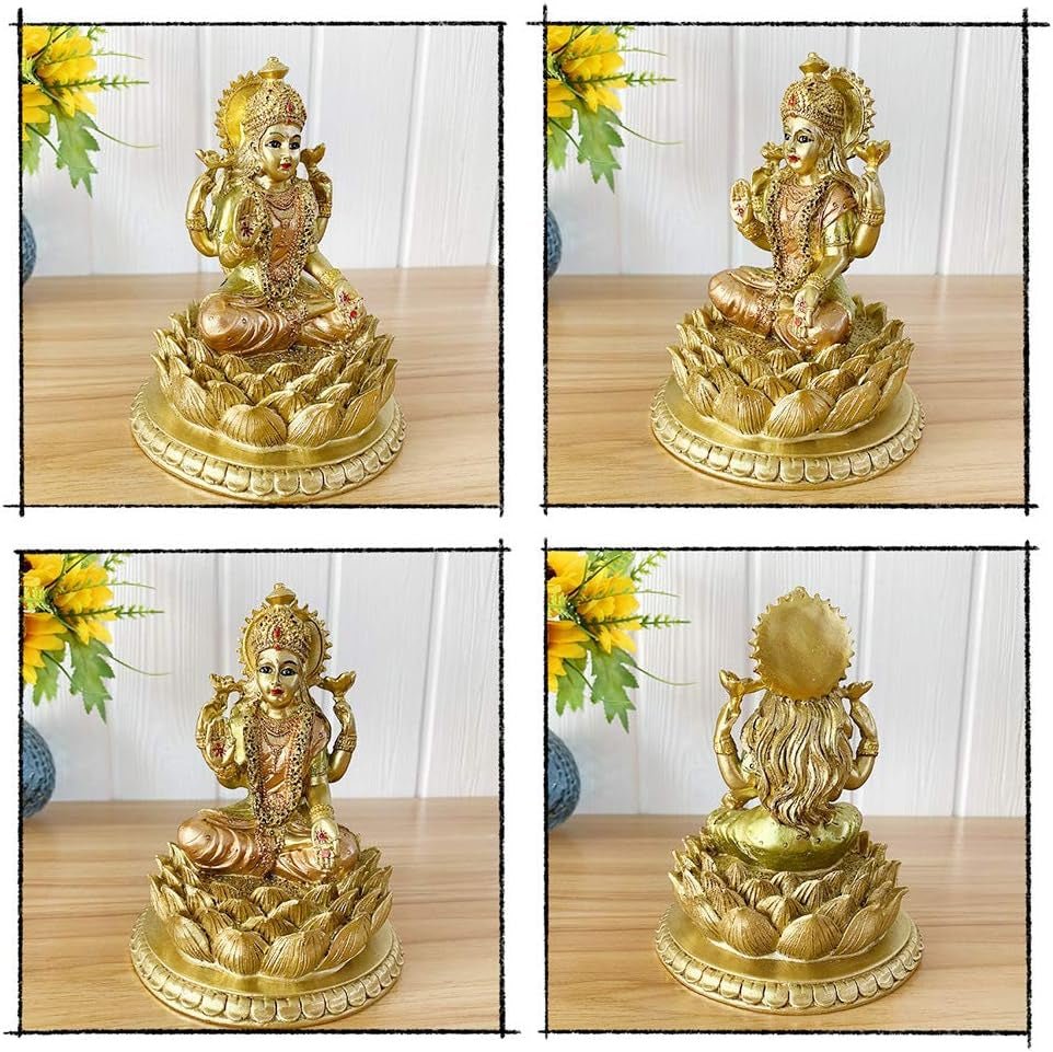 Hindu gudinde Laxmi Lotus Skulptur - Indisk Gud Lord Lakshmi Puja Statue - Indien Murti Idol figurer Pooja Genstand Diwali Gaver Statuetter og skulpturer Naty Shop