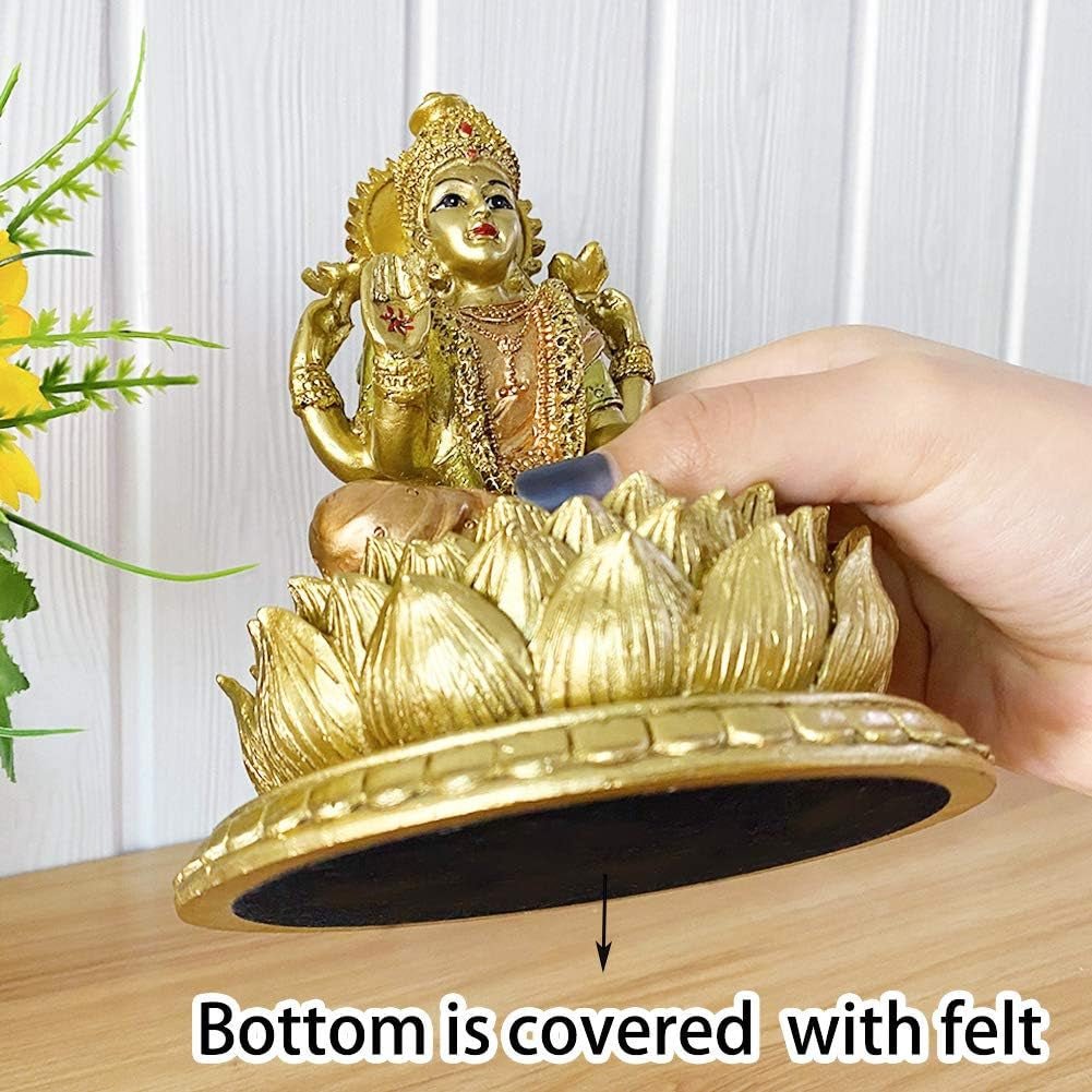 Hindu gudinde Laxmi Lotus Skulptur - Indisk Gud Lord Lakshmi Puja Statue - Indien Murti Idol figurer Pooja Genstand Diwali Gaver Statuetter og skulpturer Naty Shop