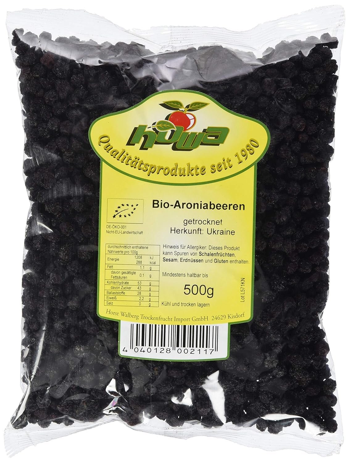 HOWA økologiske aronia, 500 g Naty Shop dehydrerede produkter 500 G (1 pakke) 1