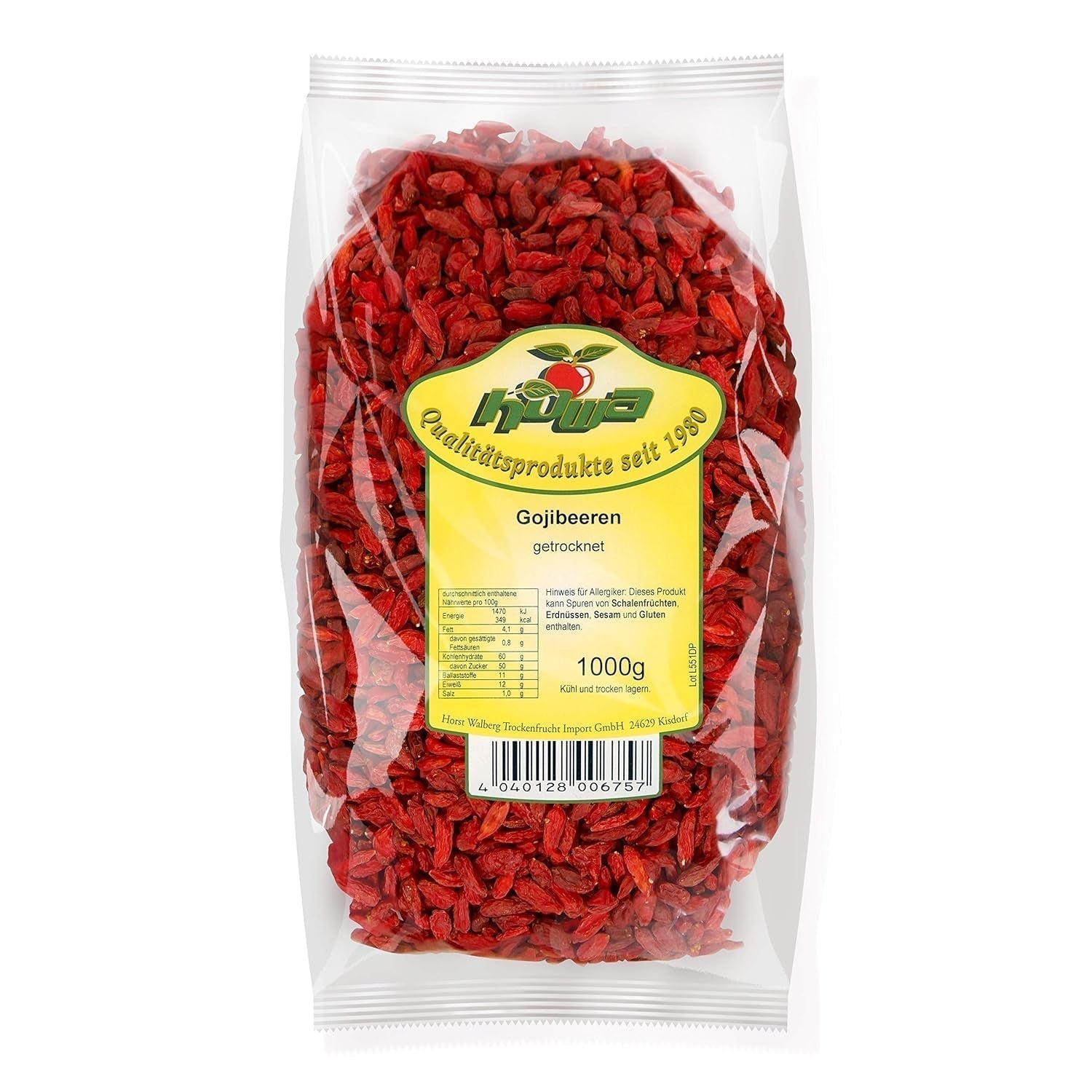 Howa Premium Goji bær 1 KG tør - ubehandlet, naturlig - superfood fra Asien - ideel til madlavning, bagning eller som en sund snack - Goji bær 1000 g Dehydrerede produkter Naty Shop Standard titel