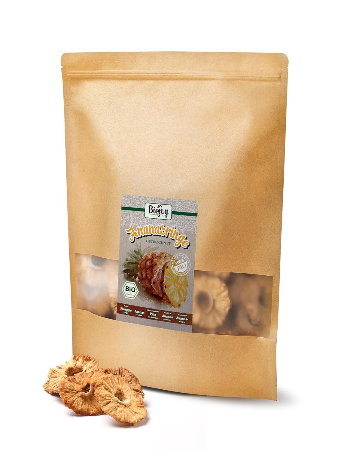 Biojoy BIO ananasringe, tørrede (1 kg), usvovlede Naty Shop dehydrerede produkter
