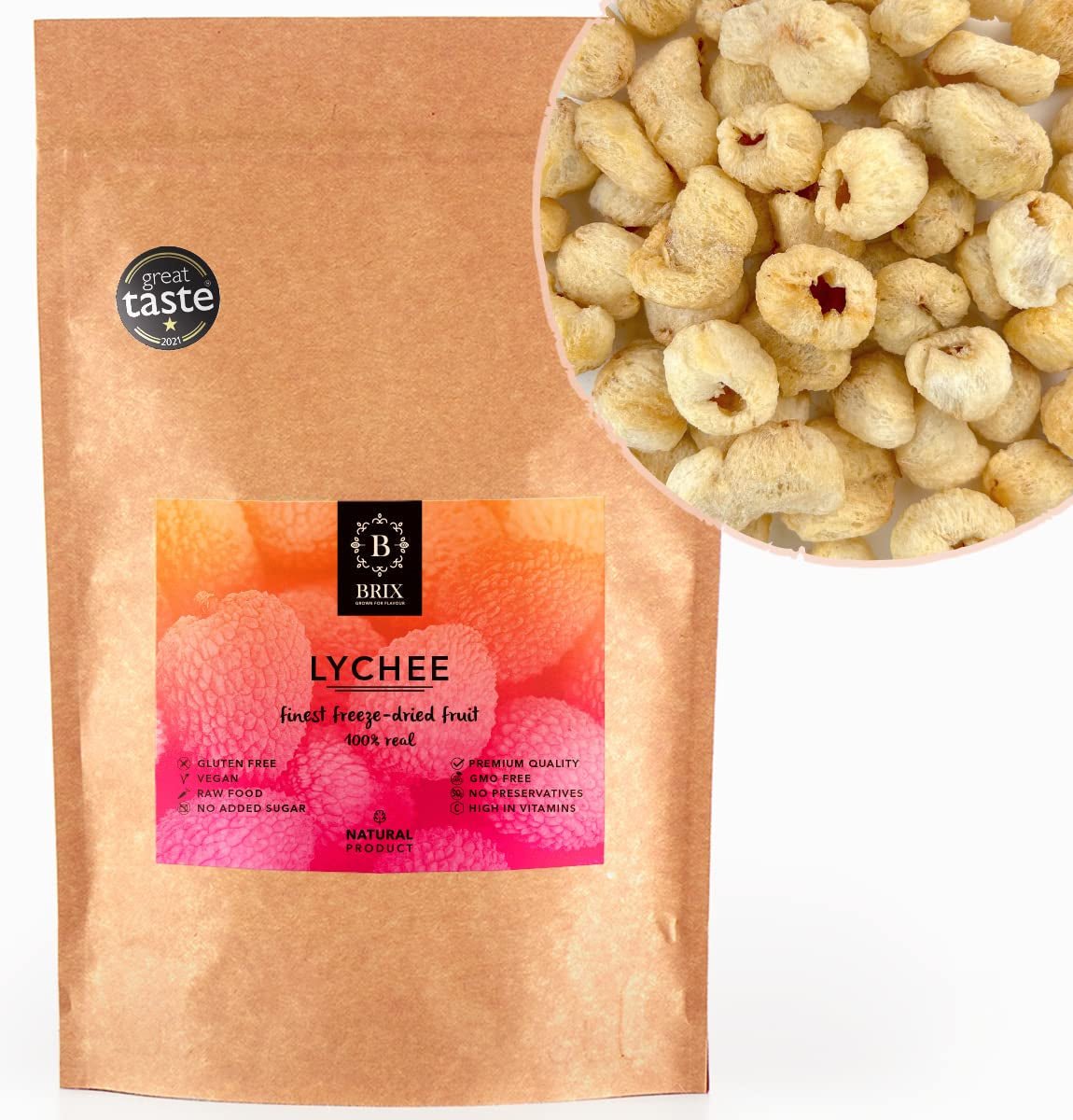Tørret litchi BRIX | Natural lychee, dried 95 g | Great Taste Award for Dried Fruit | Ikke-GMO, glutenfri, vegansk, konserverede vitaminer Naty Shop Dehydrerede produkter Standardtitel