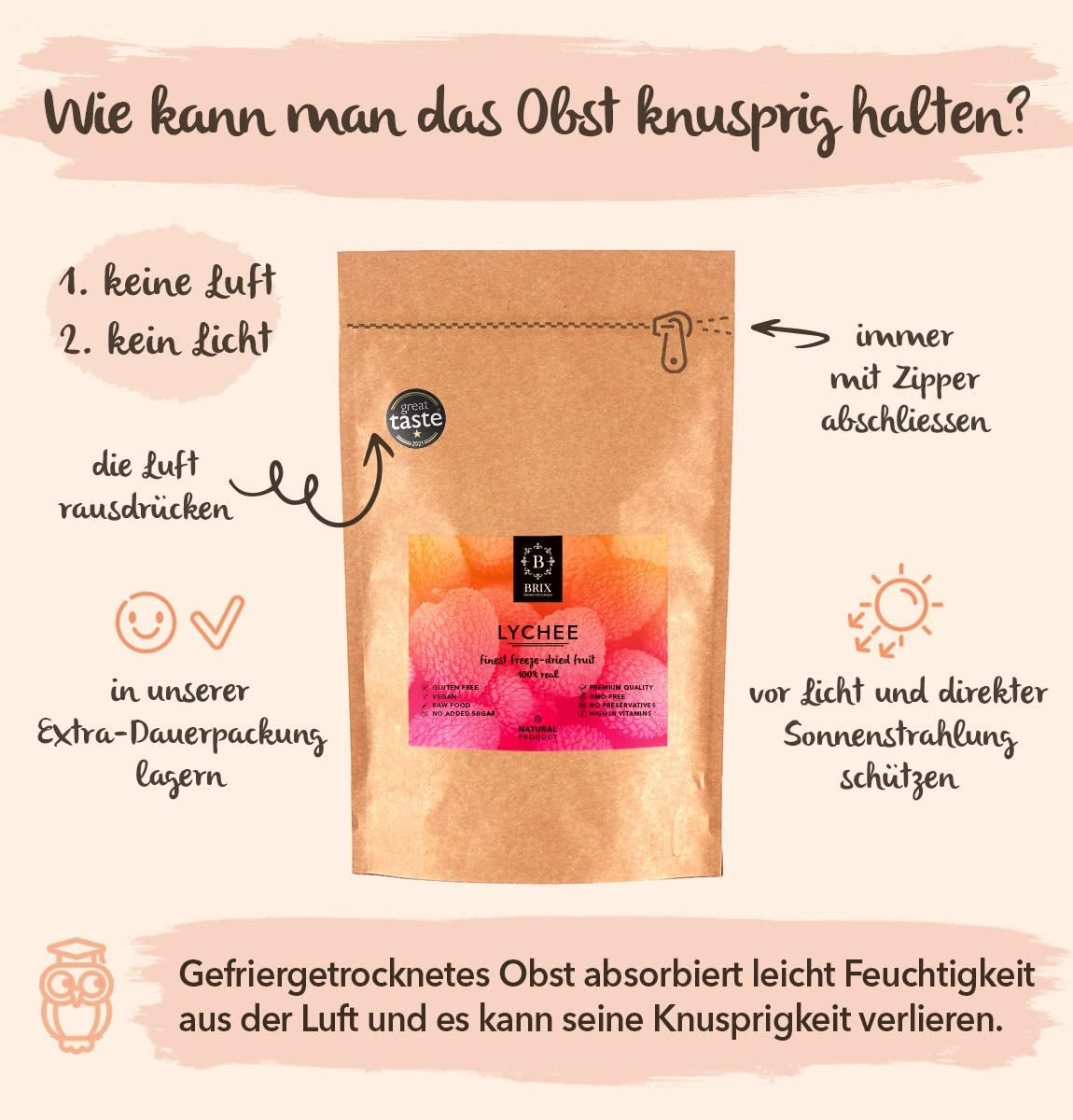 Tørret litchi BRIX | Natural lychee, dried 95 g | Great Taste Award for Dried Fruit | Ikke-GMO, glutenfri, vegansk, konserverede vitaminer Naty Shop Dehydrerede produkter
