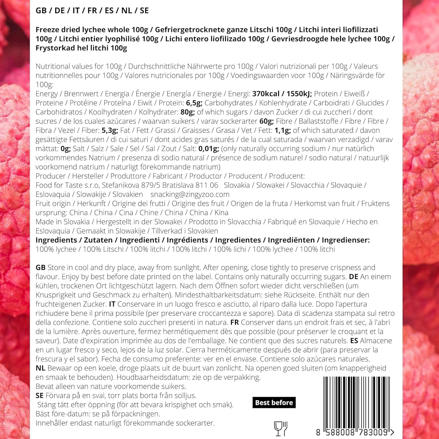 Frysetørret litchi | 100% Litchi tørret frysetørret frugt | naturligt tørret Vegansk glutenfri | Ikke litchi juice Litchi sirup | Frysetørret frugt tropisk litchi | ZingyZoo Dehydrerede produkter Naty Shop