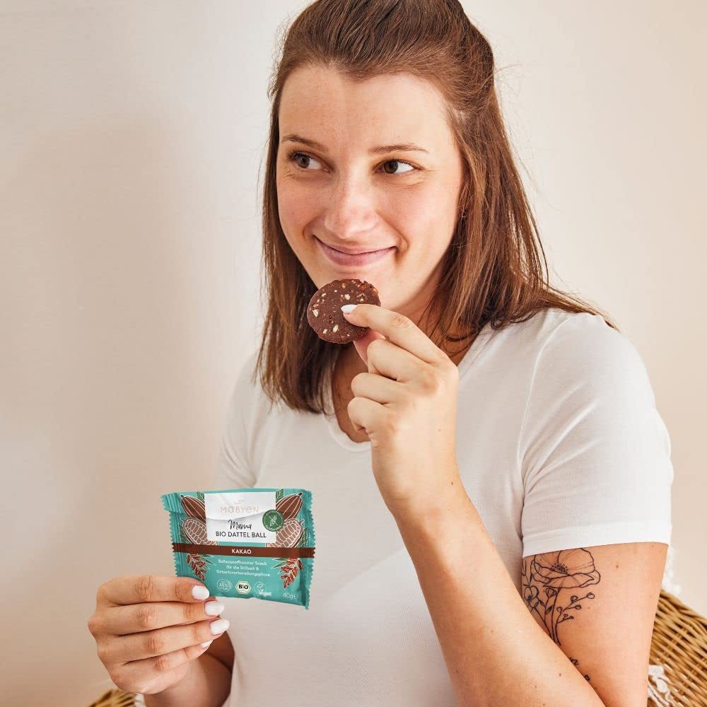 MABYEN Energikugler Dato Økologisk 20 stk. | Dadelkugler - Sukkerfri sunde snacks til graviditet og amning - Proteinbarer med tørret frugt - 13 x kakao og 7 x mangosmag Dehydrerede produkter Naty Shop