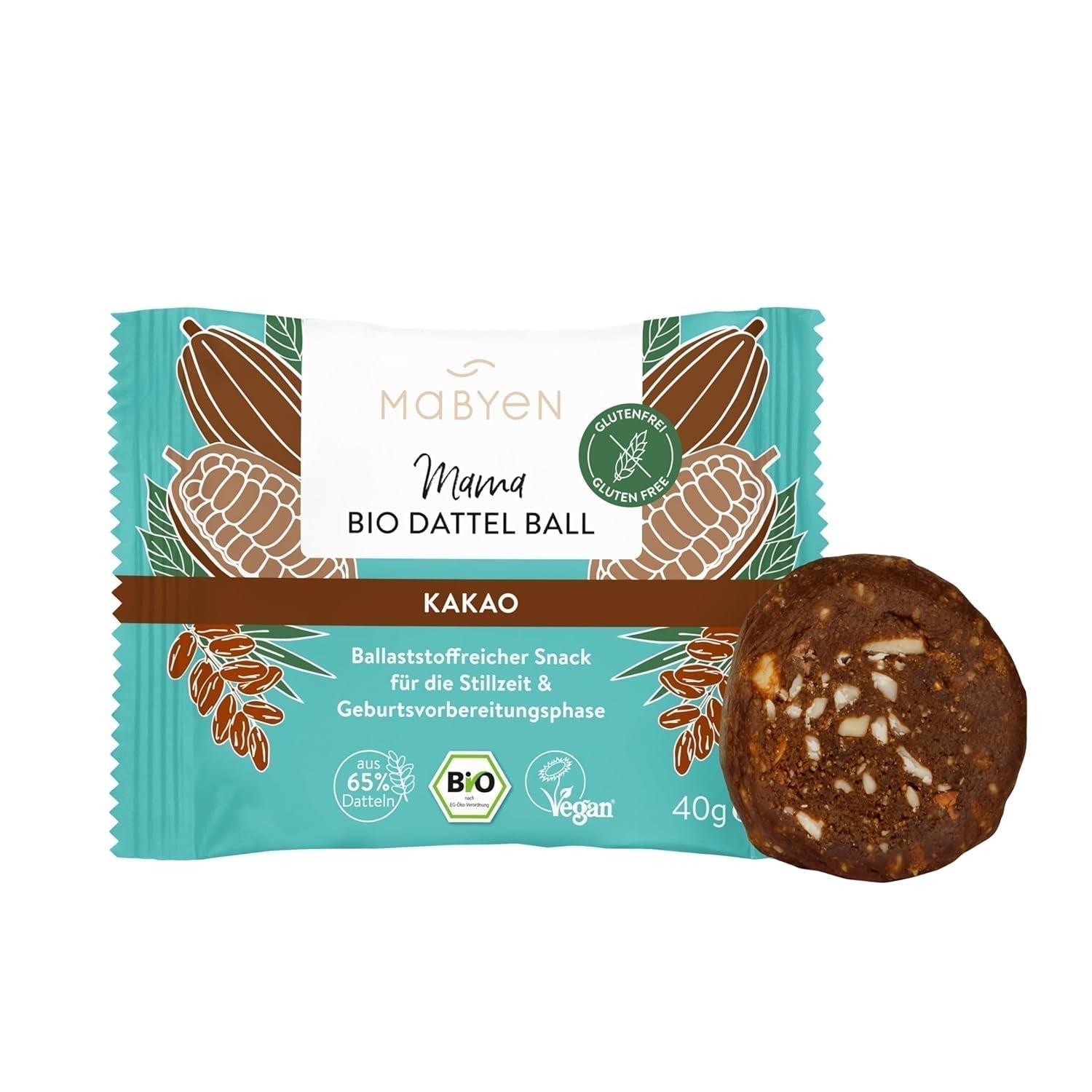 MABYEN Energikugler Dato Økologisk 20 stk. | Dadelkugler - Sunde sukkerfrie snacks til graviditet og amning - Proteinbar med tørret frugt - Kakaosmag Dehydrerede produkter Naty Shop