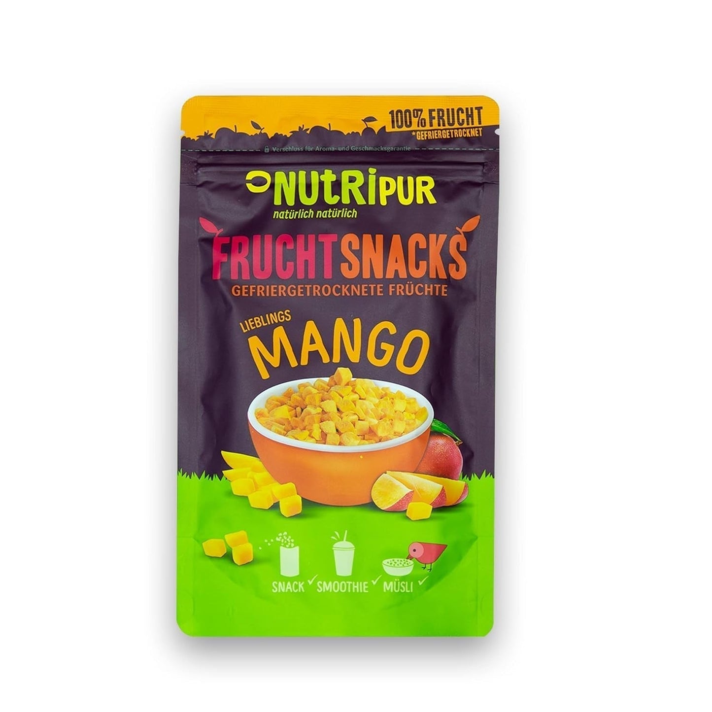Frysetørret mango: 100g frysetørret frugt fra møre stykker mango uden tilsat sukker - tørret mango - tørret mango - tørret frugt - tørret frugt fra NutriPur Dehydrerede produkter Naty Shop Standard titel