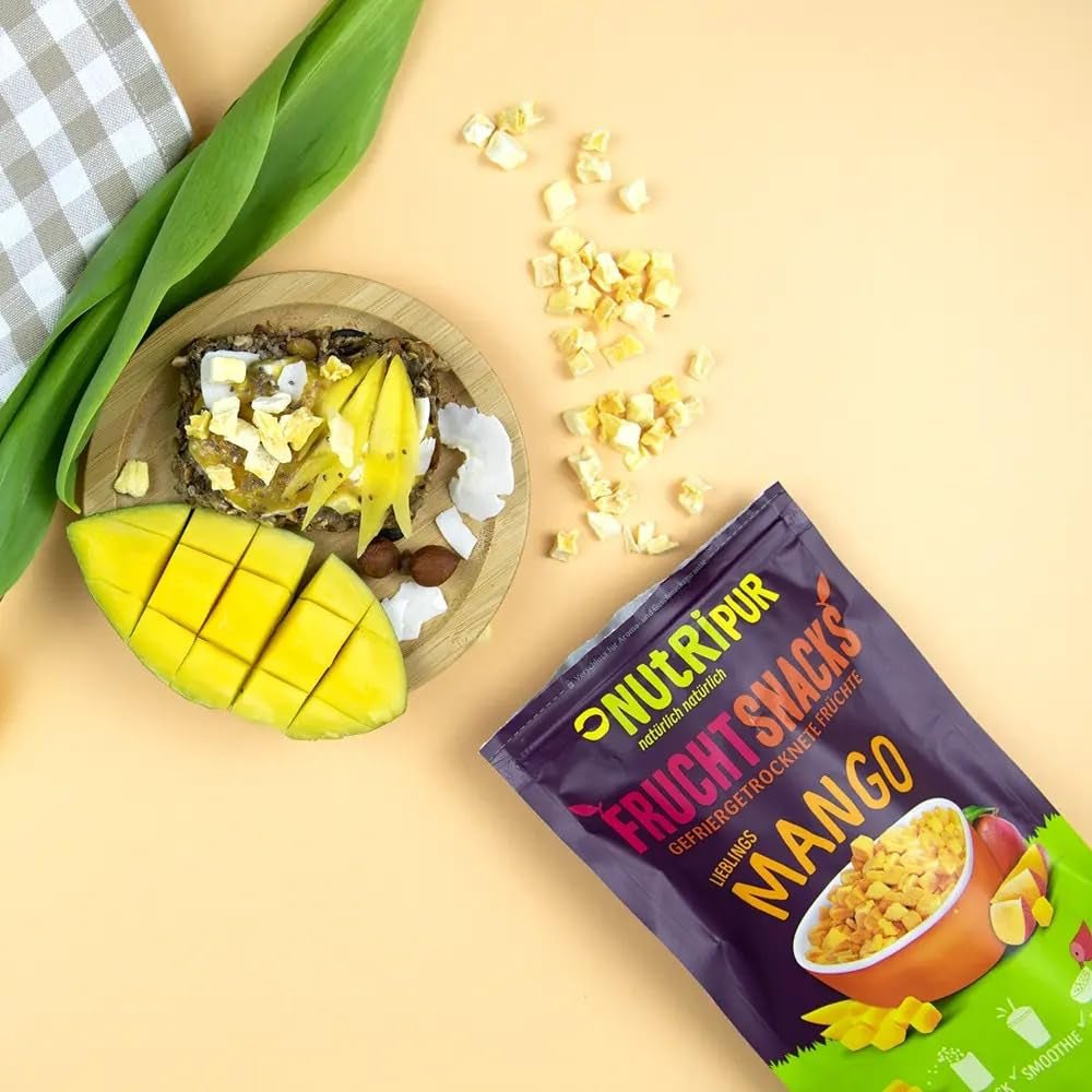 Frysetørret mango: 100g frysetørret frugt fra møre stykker mango uden tilsat sukker - tørret mango - tørret mango - tørret frugt - tørret frugt fra NutriPur Dehydrerede produkter Naty Shop
