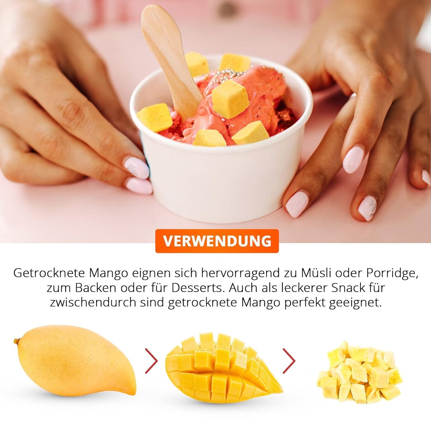 Frysetørret mango, 250 g frysetørret frugt, uden tilsætningsstoffer, frugtagtig, fremstillet i Tyskland Dehydrerede produkter Naty Shop