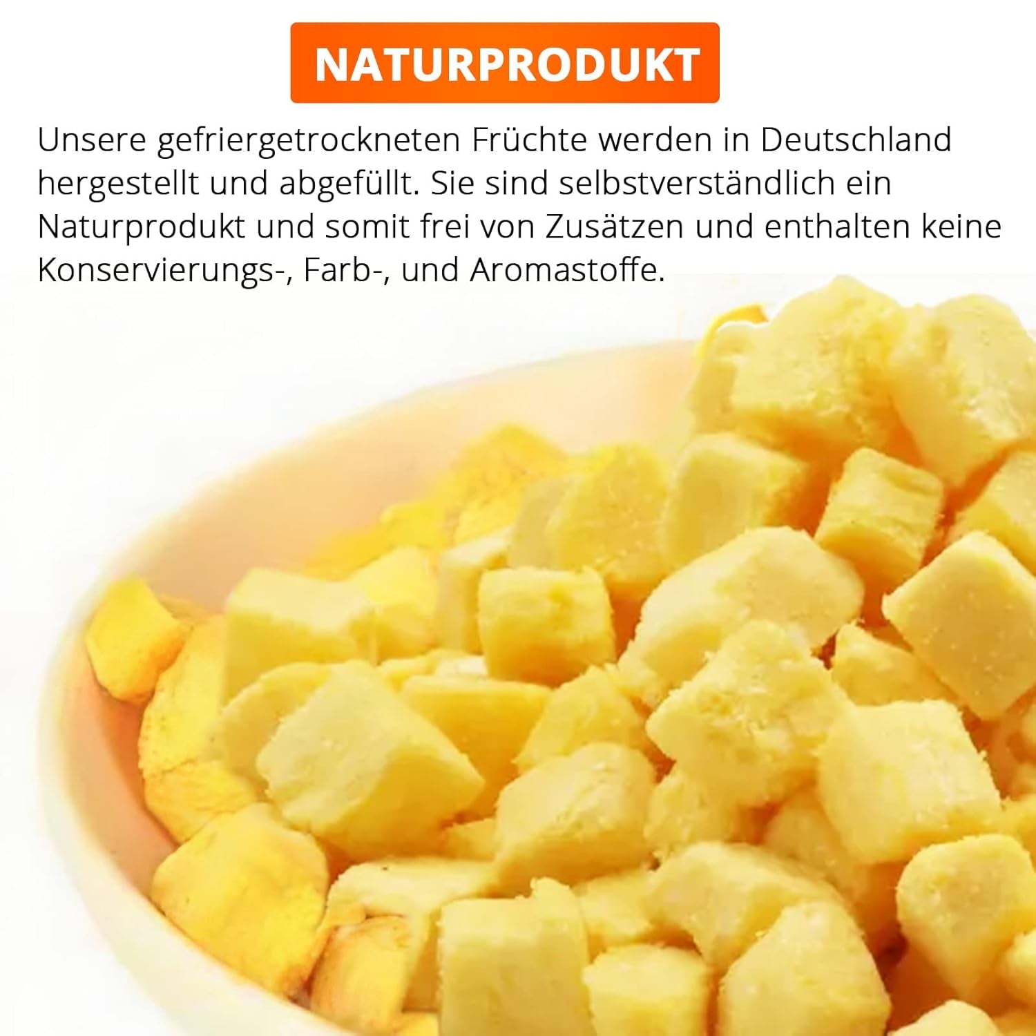 Frysetørret mango, 250 g frysetørret frugt, uden tilsætningsstoffer, frugtagtig, fremstillet i Tyskland Dehydrerede produkter Naty Shop