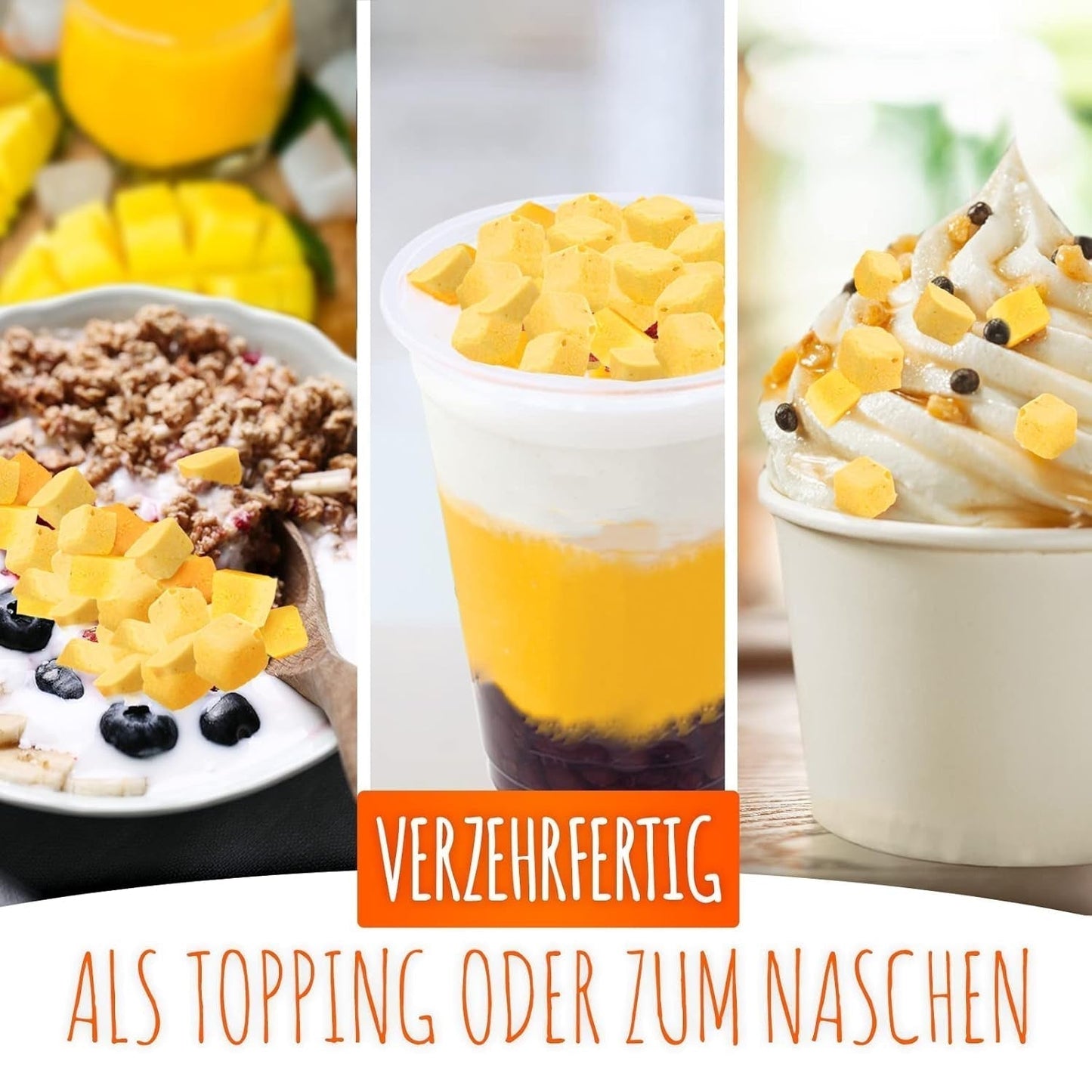 Frysetørret mango, 250 g frysetørret frugt, uden tilsætningsstoffer, frugtagtig, fremstillet i Tyskland Dehydrerede produkter Naty Shop