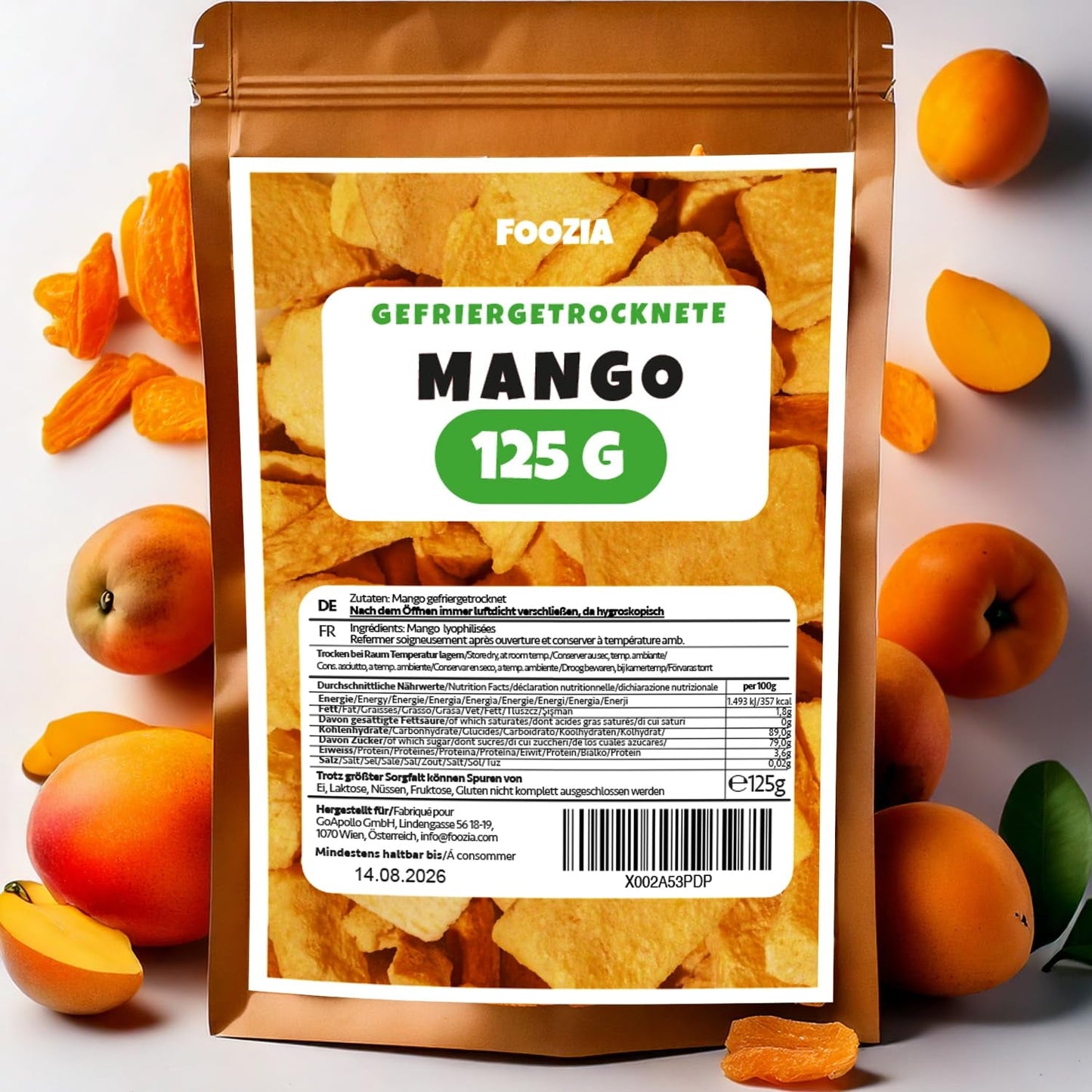 Frysetørret mango store stykker Frysetørret frugt Ingen tilsætningsstoffer 100% ren naturlig mango Frysetørret mango Tørret frugt Tørret mango 125g fra Foozia (125g) Tørrede produkter Naty Shop 125G