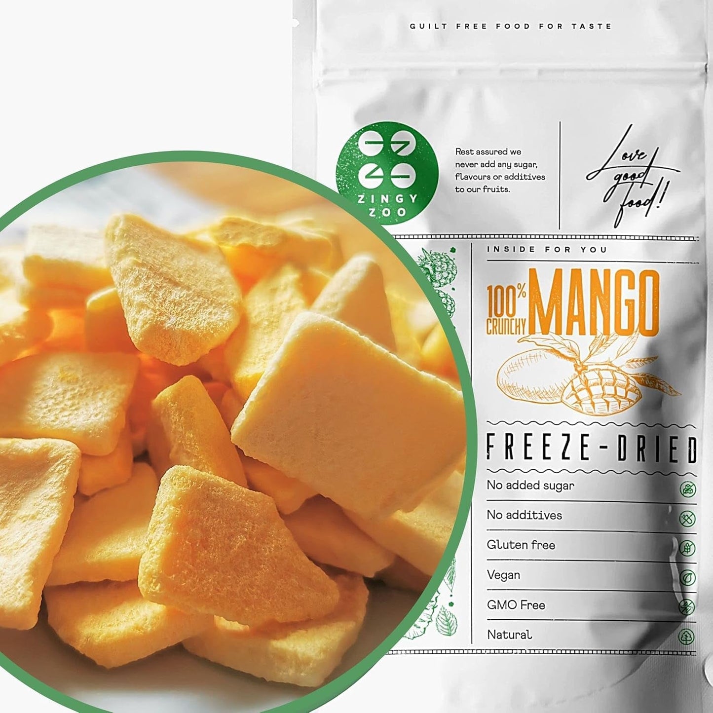 Frysetørret mango | Uden tilsat sukker Frysetørret Mango | Frysetørret mango Mango frugt Tørret mango | Tørret mango Tørret frugt uden tilsætningsstoffer | ZingyZoo tørret mango (100 g) Naty Shop Dehydrerede produkter stykker 100 g