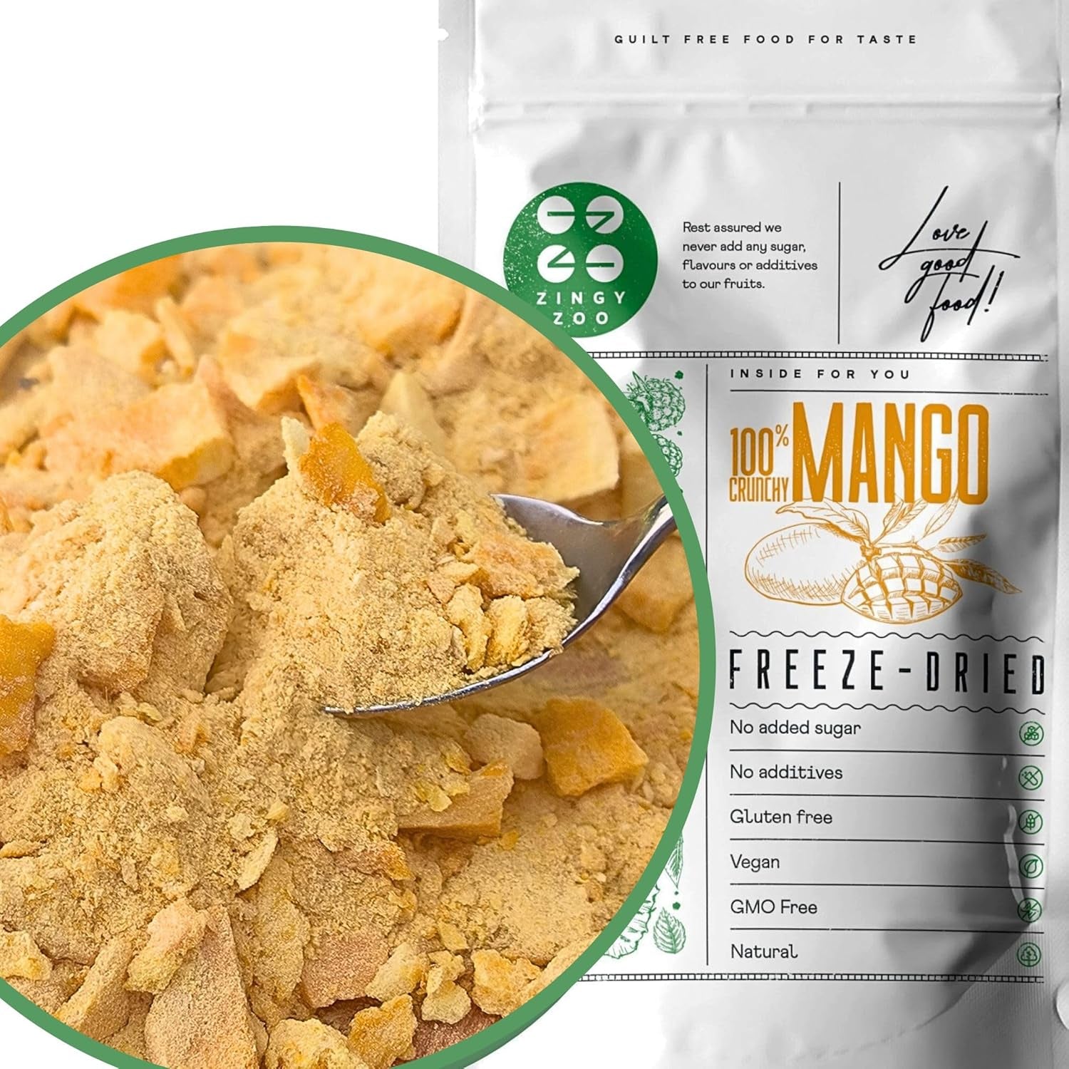 Frysetørret mango | Uden tilsat sukker Frysetørret Mango | Frysetørret mango Mango frugt Tørret mango | Tørret mango Tørret frugt uden tilsætningsstoffer | ZingyZoo tørret mango (100 g) Dehydrerede produkter Naty Shop knuste stykker 300 g