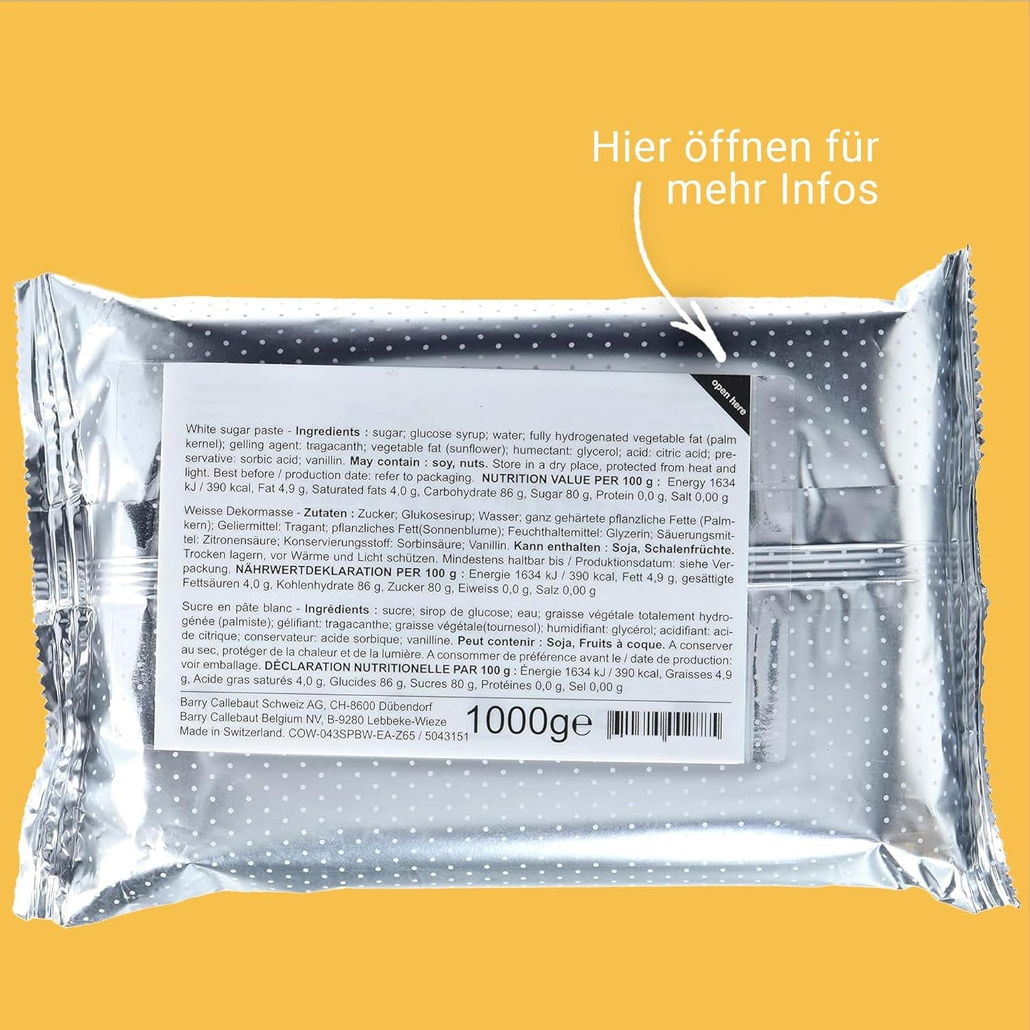 Massa Ticino Fondant Hvid 2x 1 kg - Premium sukkerpasta til dekorative kager, rullet fondant - perfekt til kager, modellering og dekorationer - hvid fondant til professionelle og amatørbagere Sukkerpasta Naty Shop