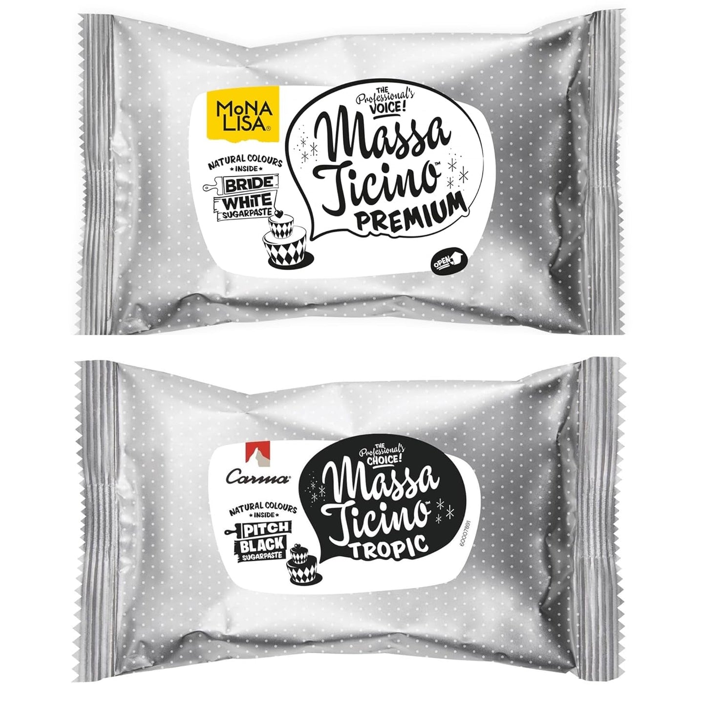 Massa Ticino Sæt 1x Hvid fondant 250g og 1x Sort fondant 250g - Premium sukkerpasta til kager, rullefondant - Perfekt til kager, modellering og dekorationer - Fondant til professionelle og amatørbagere Sukkerpasta Naty Shop Standardtitel
