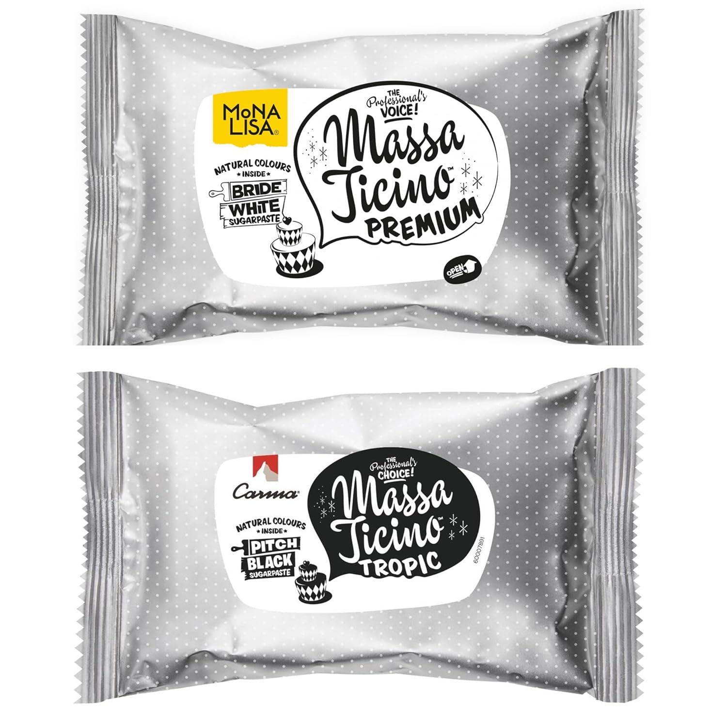 Massa Ticino Sæt 1x Hvid fondant 250g og 1x Sort fondant 250g - Premium sukkerpasta til kager, rullefondant - Perfekt til kager, modellering og dekorationer - Fondant til professionelle og amatørbagere Sukkerpasta Naty Shop Standardtitel