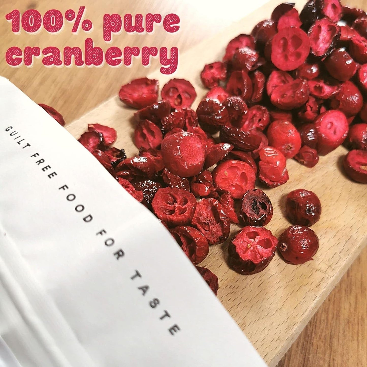 Frysetørrede tranebær uden sukker | XL 250g Frysetørrede naturlige usødede tranebær | Frysetørrede naturlige vilde frugter | Frysetørrede tranebær | ZingyZoo Dehydrerede produkter Naty Shop