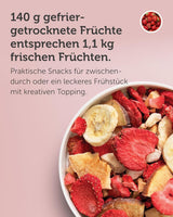 Frysetørret frugtblanding BUAH® | Frysetørrede jordbær, bananer, æbler og ribs uden tilsat sukker | 100% frugt | Veganske, glutenfri, laktosefri (140g) Naty Shop dehydrerede produkter